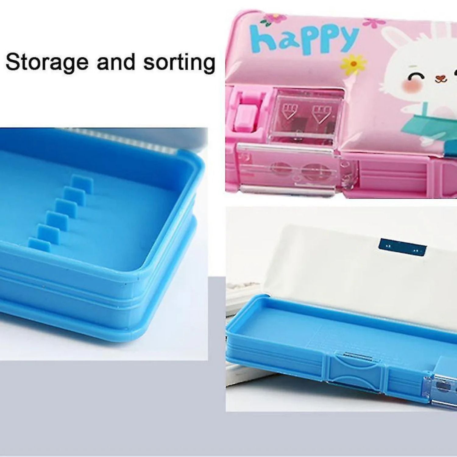 Double Side Magnetic Pencil Box | Multi-Functional Pen & Pencil Case with Built-in Sharpener, Scale & Eraser | Perfect for Kids School & Return Gifts - Apkamart