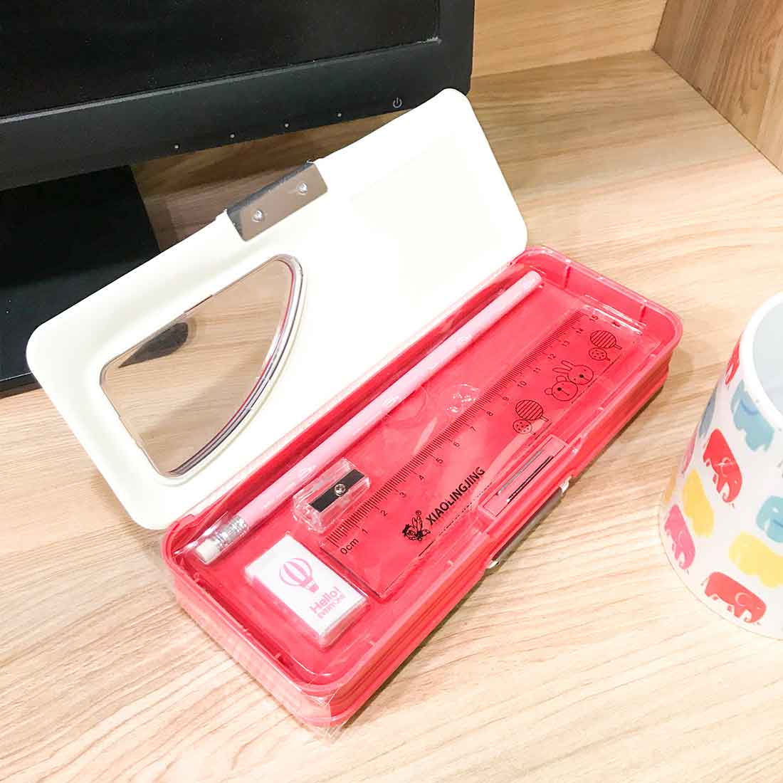 Magnetic Closure Pencil Box for Kids | Smart Pen Pencil Case with Sharpener, Scale & Eraser | Double Compartment Study Organizer for School  - Apkamart