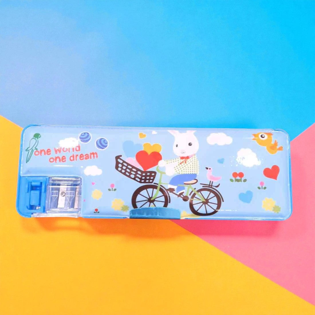 Magnetic Lock Pencil Box for Kids | Double Side Stationery Case with Sharpener, Scale & Eraser | School Supply Organizer for Boys & Girls  - Apkamart