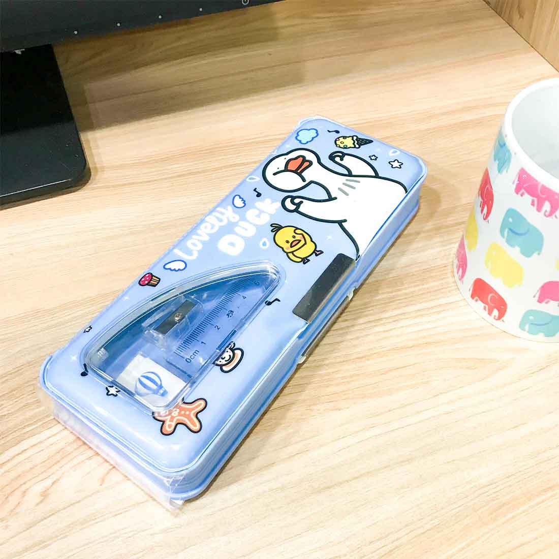 Magnetic Closure Pencil Box for Kids | Smart Pen Pencil Case with Sharpener, Scale & Eraser | Double Compartment Study Organizer for School  - Apkamart