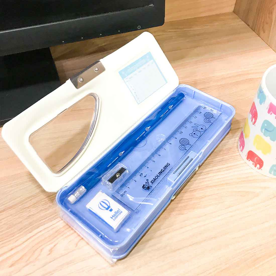 Magnetic Closure Pencil Box for Kids | Smart Pen Pencil Case with Sharpener, Scale & Eraser | Double Compartment Study Organizer for School  - Apkamart