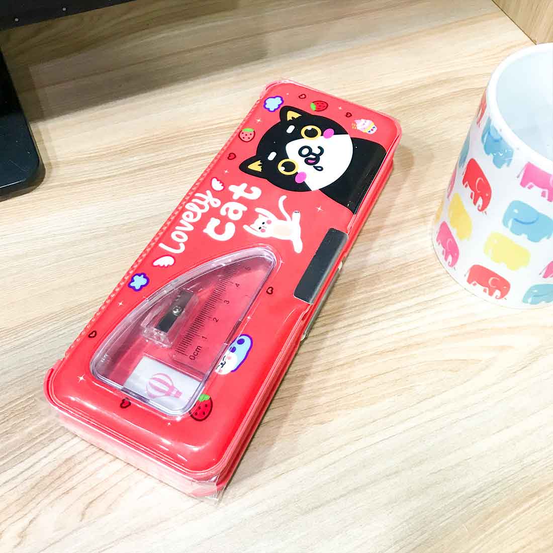 Magnetic Closure Pencil Box for Kids | Smart Pen Pencil Case with Sharpener, Scale & Eraser | Double Compartment Study Organizer for School  - Apkamart