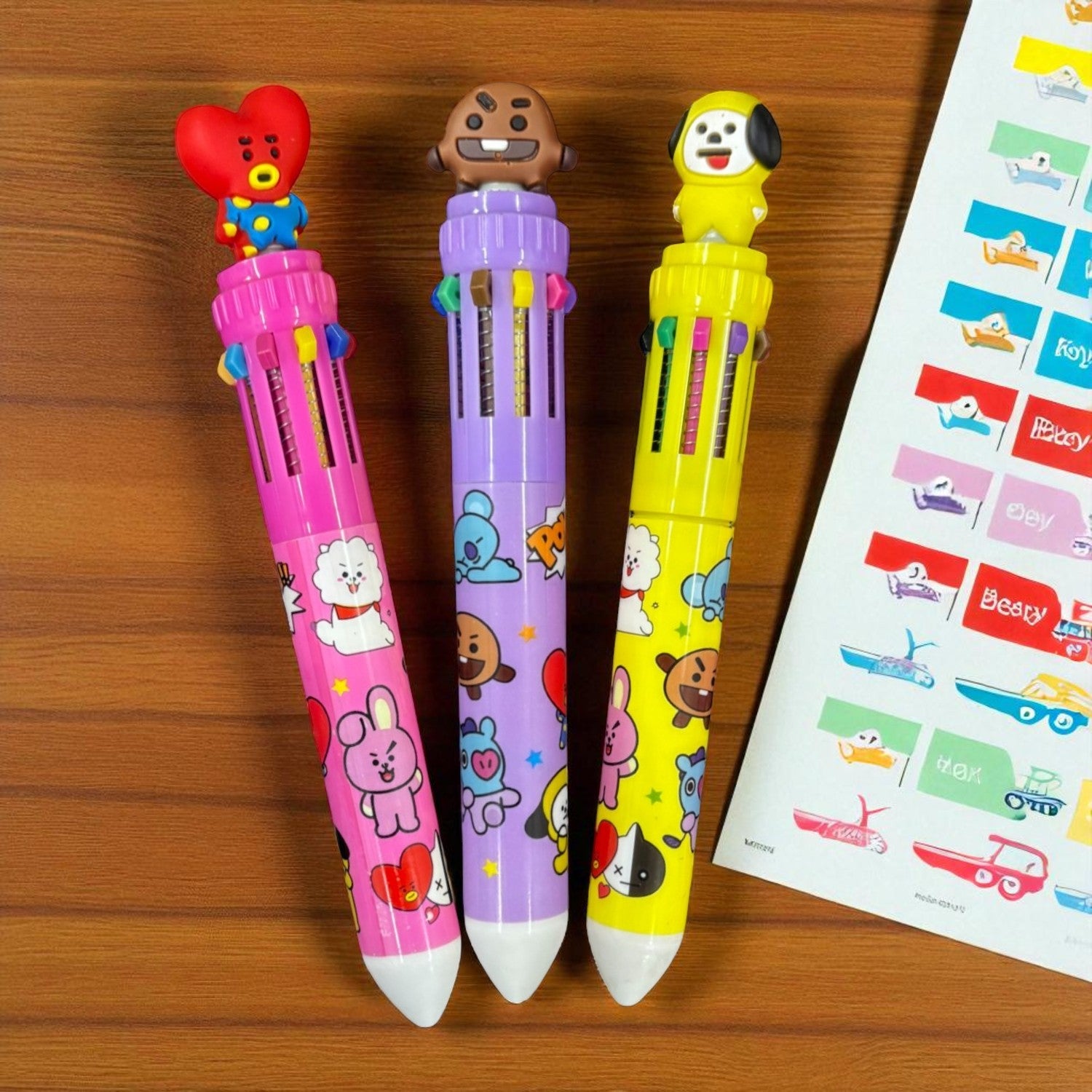 Cool & Stylish 10-in-1 Multi Color Ballpoint pen - for Kids | Animal & Heart design on top |design ballpoint pen, creative pen | Best for Gift & Return Gift - Pack of 2 - Apkamart #Style_Pack Of 3