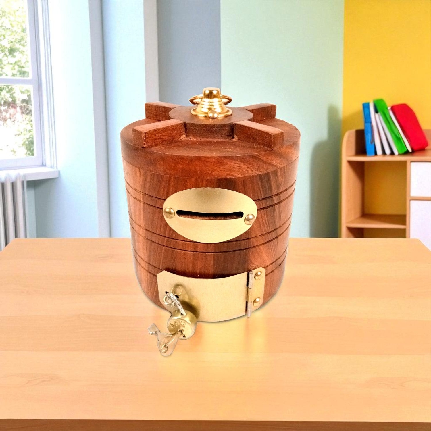Wooden Money Bank | Piggy Bank / Coin Box With Lock | Gullak - for Kids, Girls , Boys, Birthday Gift, Christmas Gifts for Children, Home Decor - 6 Inch - Apkamart