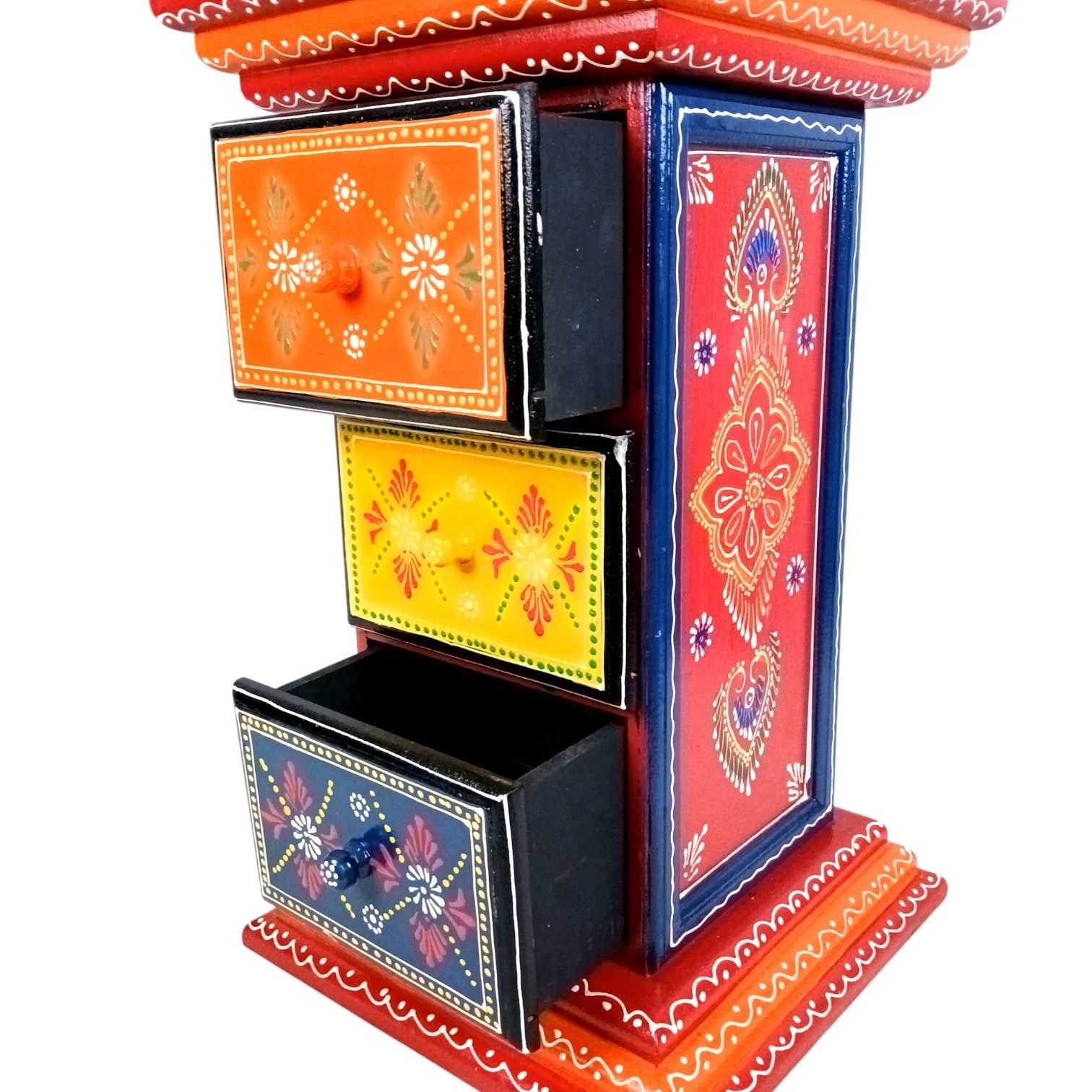 Pillar 3 Drawers Side Table | Traditional Wooden Design Table for Living Room, Bedroom & Office | Home Decor | Decorative Accent Furniture & Showpiece Stand - 18 Inch