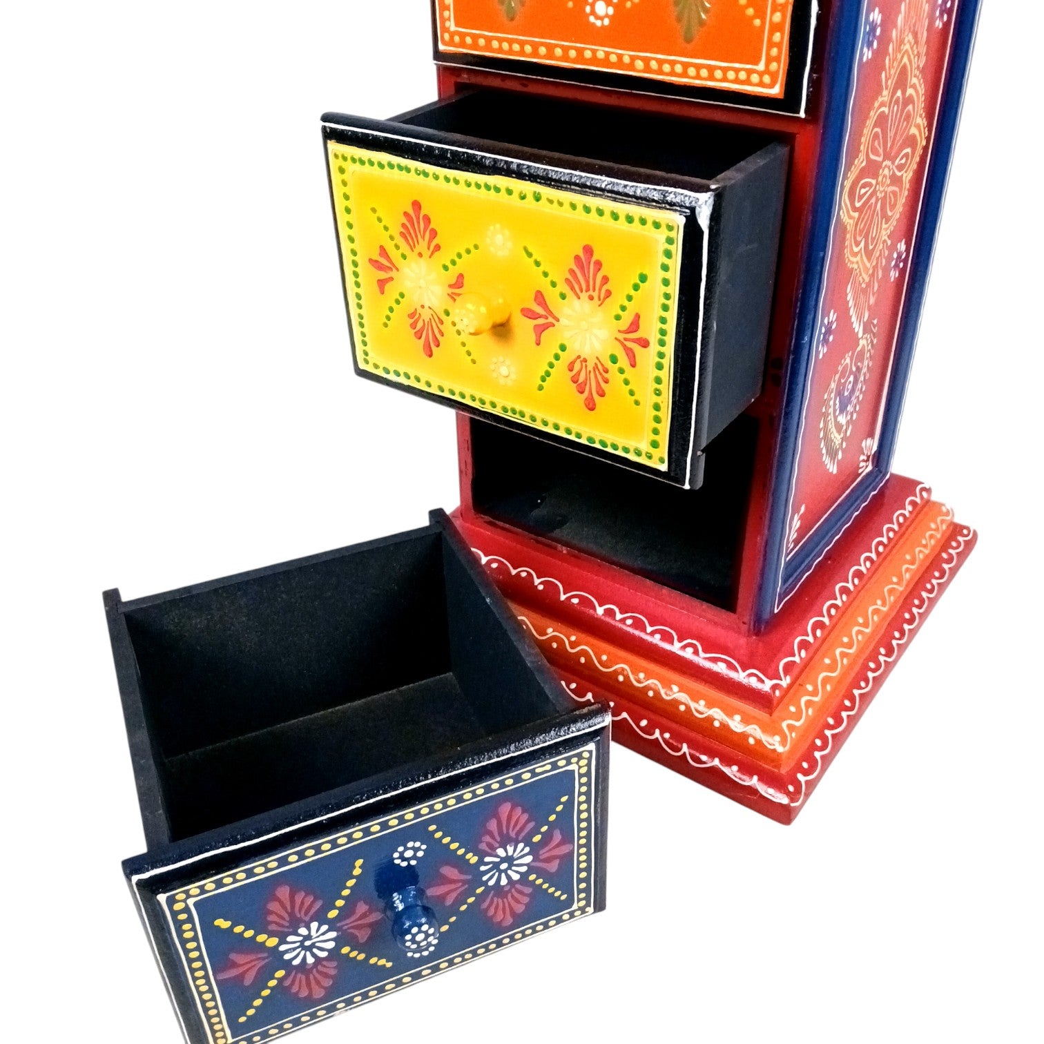 Pillar 3 Drawers Side Table | Traditional Wooden Design Table for Living Room, Bedroom & Office | Home Decor | Decorative Accent Furniture & Showpiece Stand - 18 Inch - Apkamart