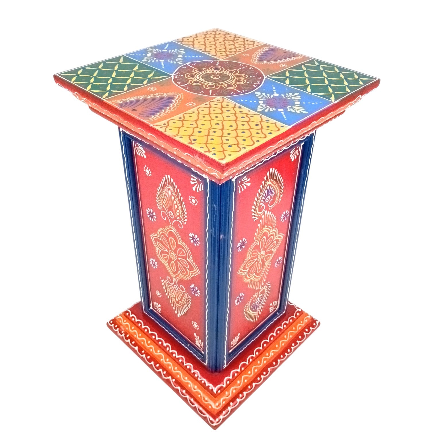 Pillar 3 Drawers Side Table | Traditional Wooden Design Table for Living Room, Bedroom & Office | Home Decor | Decorative Accent Furniture & Showpiece Stand - 18 Inch - Apkamart