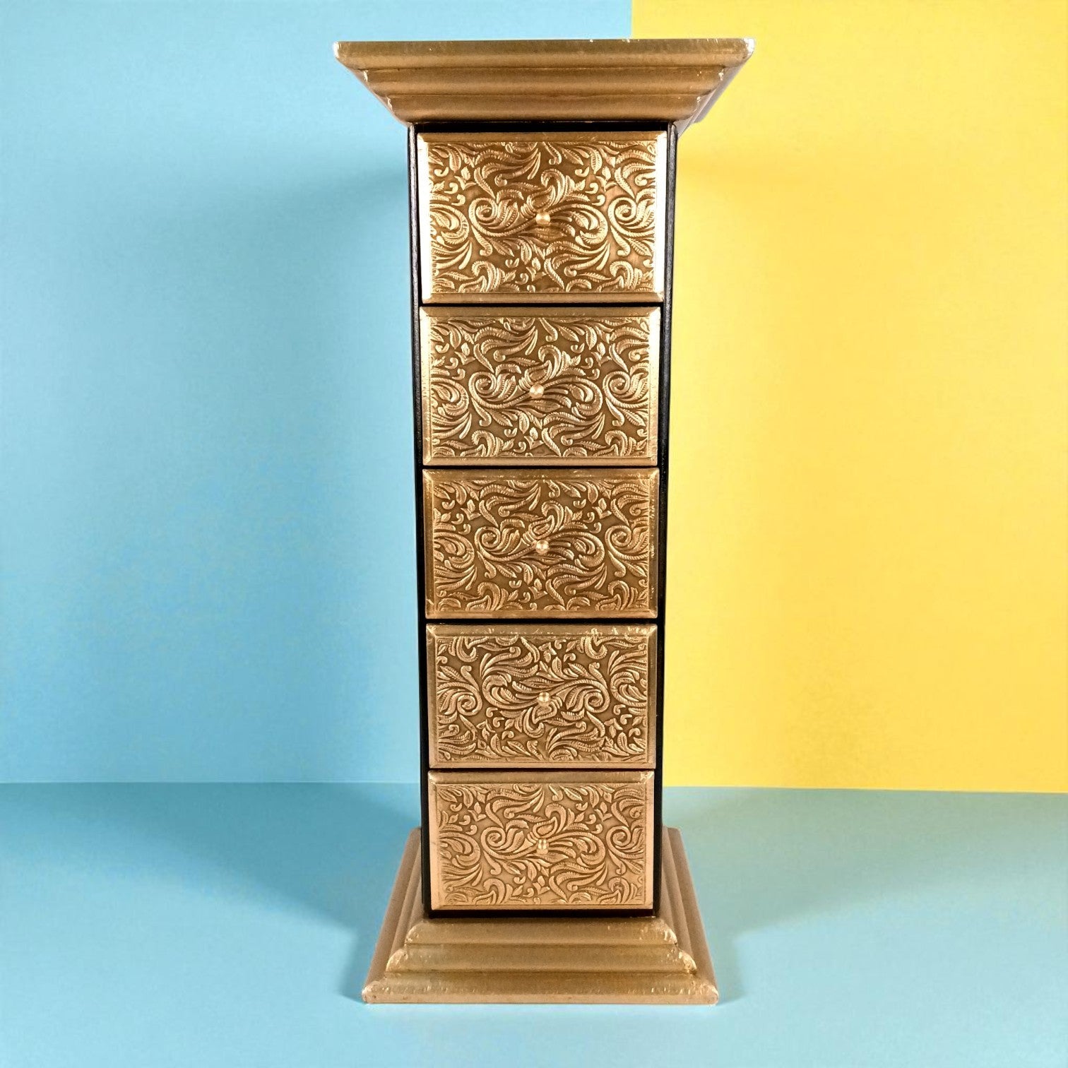 Pillar 5 Drawers Side Table | Traditional Wooden Design Table for Living Room, Bedroom & Office | Decorative Accent Furniture & Showpiece Stand - 27 Inch