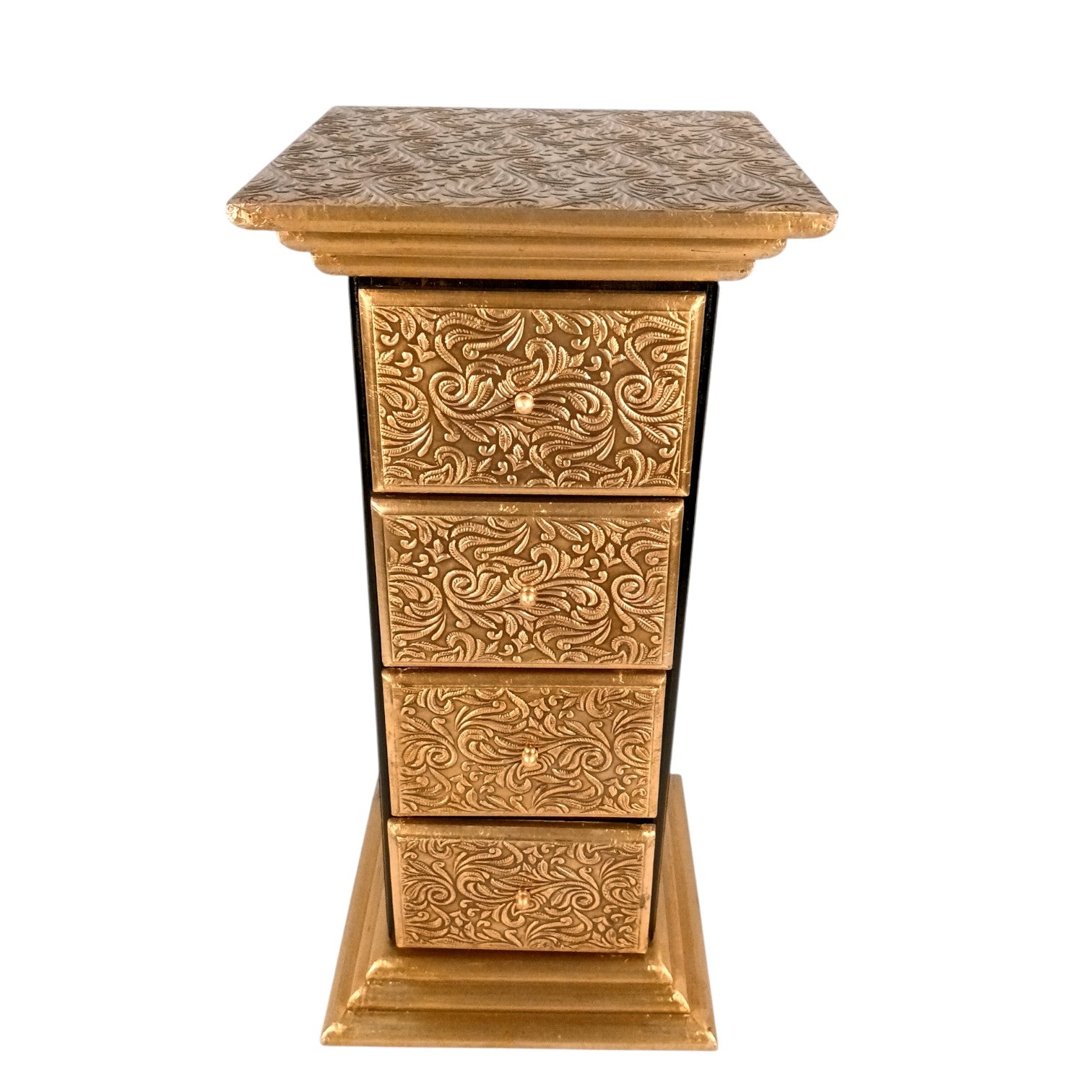 Pillar 4 Drawers Side Table | Traditional Wooden Design Table for Living Room,  Bedroom & Office | Decorative Accent Furniture & Showpiece Stand - 23 Inch - Apkamart