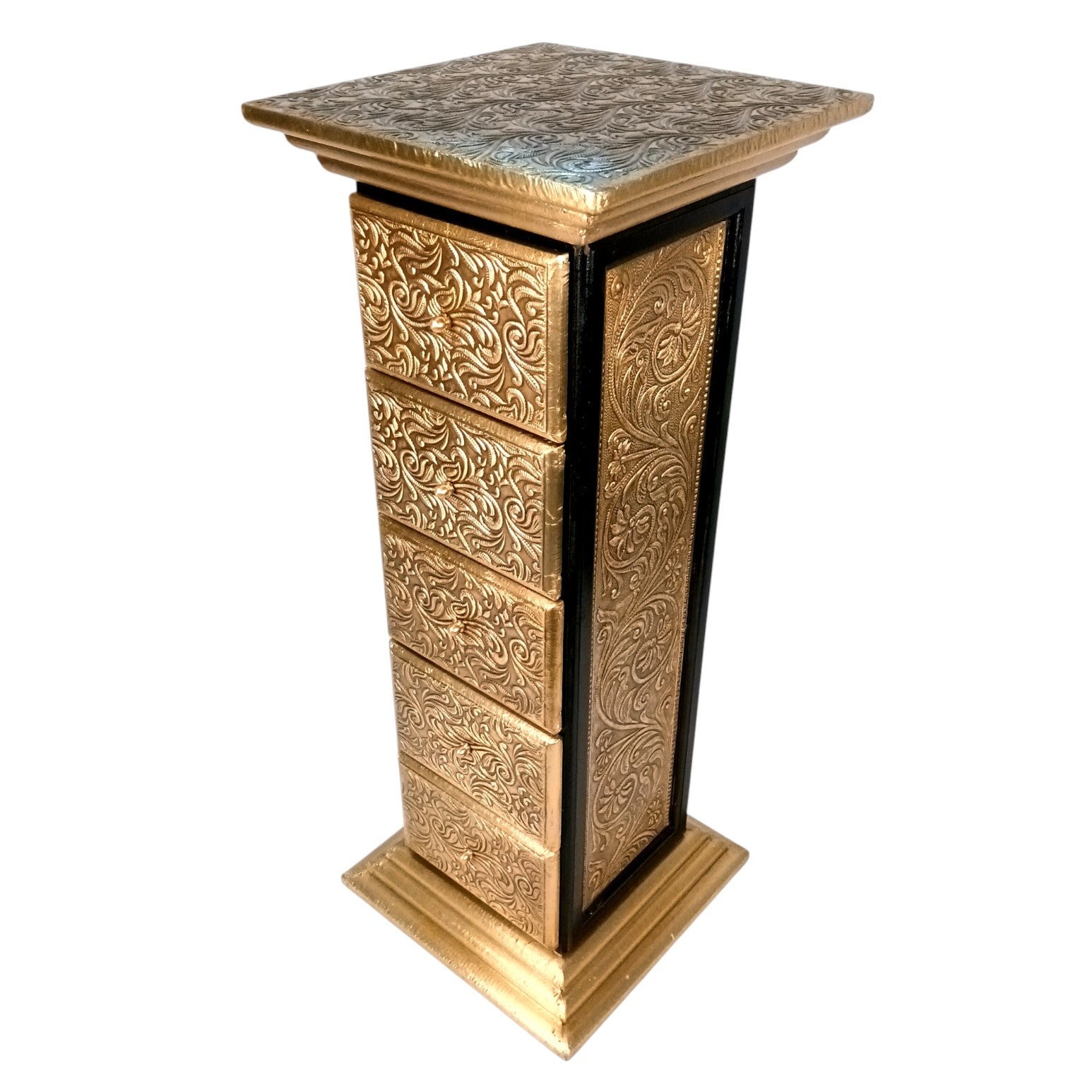 Pillar 5 Drawers Side Table | Traditional Wooden Design Table for Living Room, Bedroom & Office | Decorative Accent Furniture & Showpiece Stand - 27 Inch