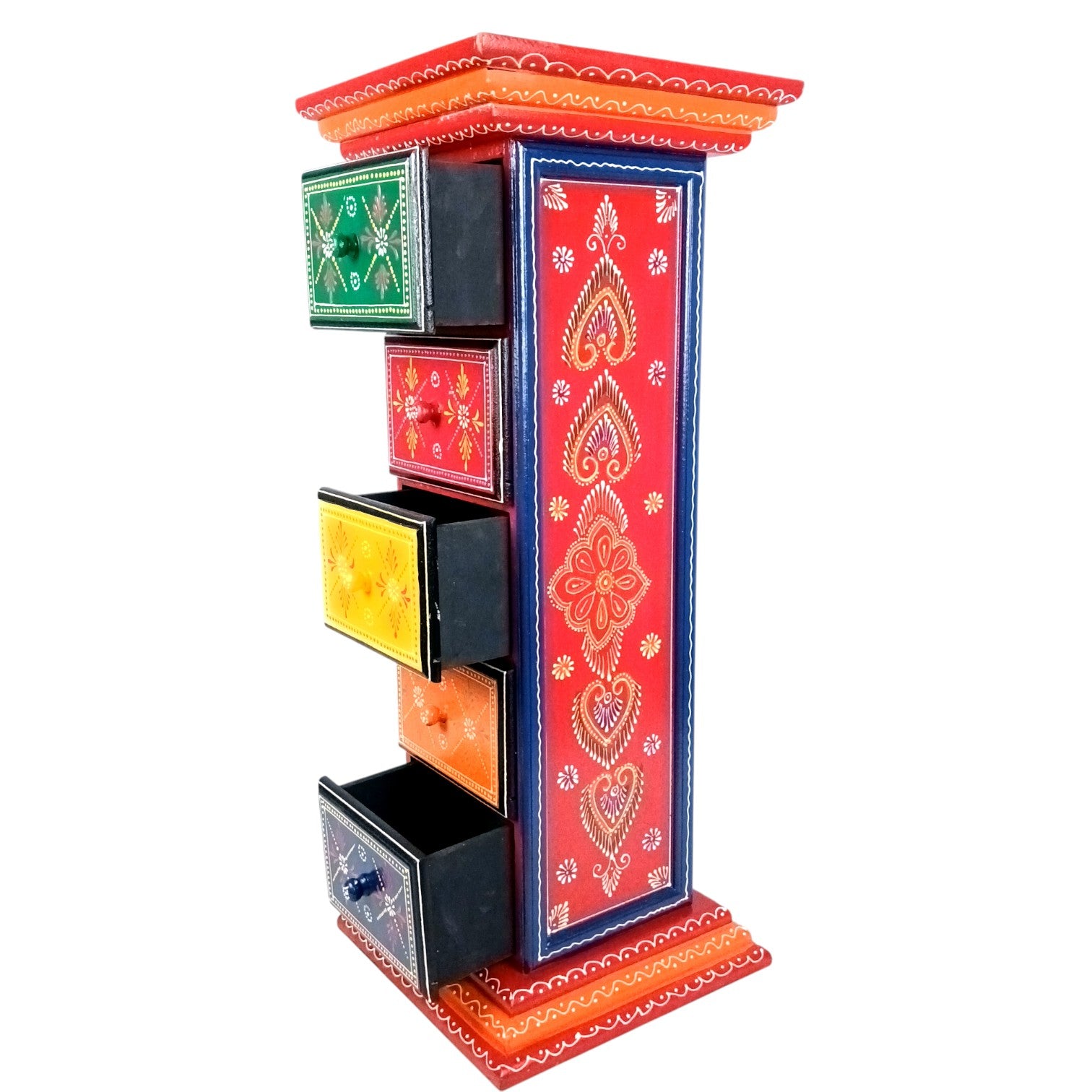Pillar 5 Drawers Side Table | Traditional Design Table for Living Room,  Bedroom & Office | Decorative Side Table| Decorative Accent Furniture & Showpiece Stand - 28 Inch - Apkamart