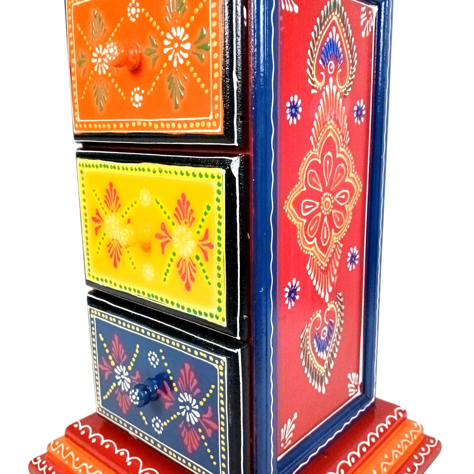 Pillar 3 Drawers Side Table | Traditional Wooden Design Table for Living Room, Bedroom & Office | Home Decor | Decorative Accent Furniture & Showpiece Stand - 18 Inch - Apkamart