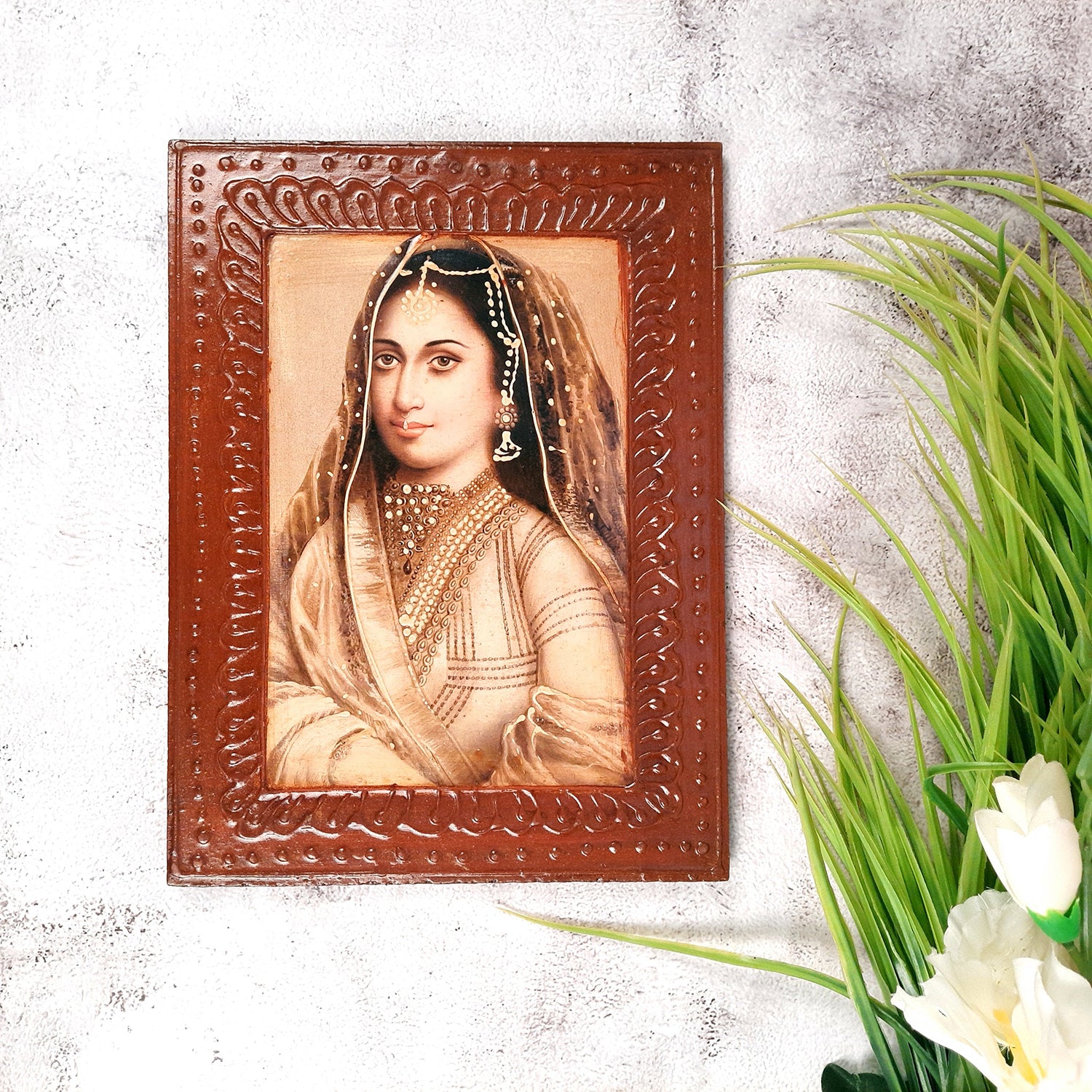 Wooden Framed Poster Wall Hanging - Traditional Lady Design - for Home, Paintings for Living Room, Bedroom, Hallway, Office Decor & Gifts - 12 Inch