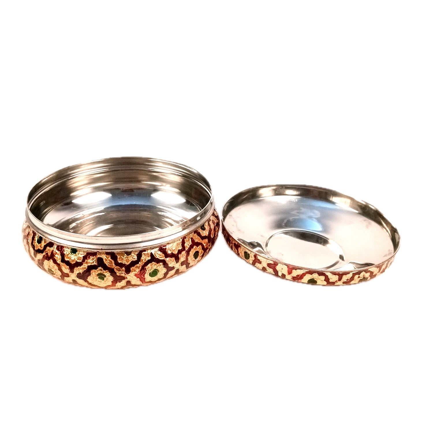 Meenakari Steel Container | Stainless Steel Dibba/Chapati Box/Roti Box - for Weddeing, Storing Sweets, Chocolate And Mukwas/Festival Gift - 6 Inch - Apkamart