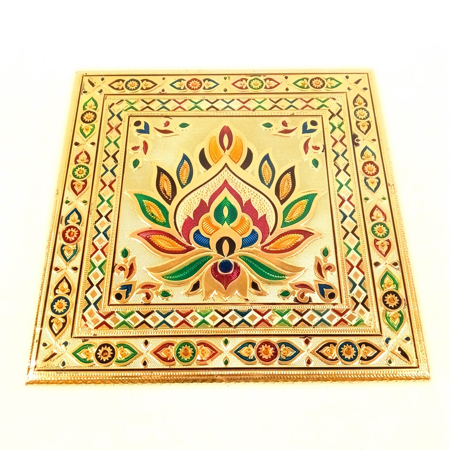 Puja Chowki Bajot Wooden | Wooden Meenakari Pooja Peeta Table | Stool / Aasan for God Idols - for Festivals, Home, living Room, Corner, Mandir Decoration & Gifts - 12 Inch - Apkamart