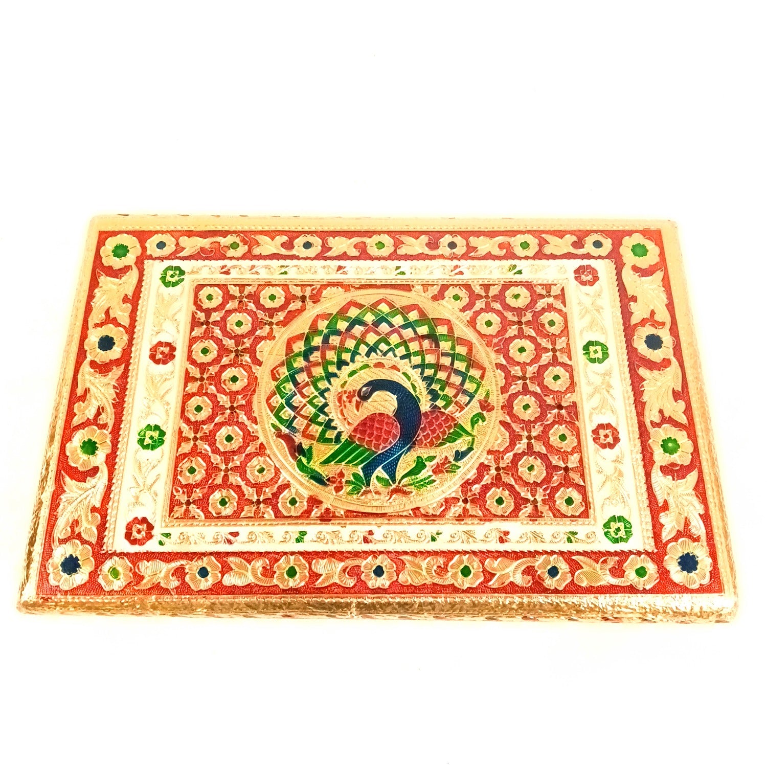Meenakari Puja Chowki Bajot | Wooden Patla/Peeta for God Idols | Decorative Pooja Chauki for Mandir, Living Room | Traditional Handcrafted Pooja Stool - 14 Inch - Apkamart