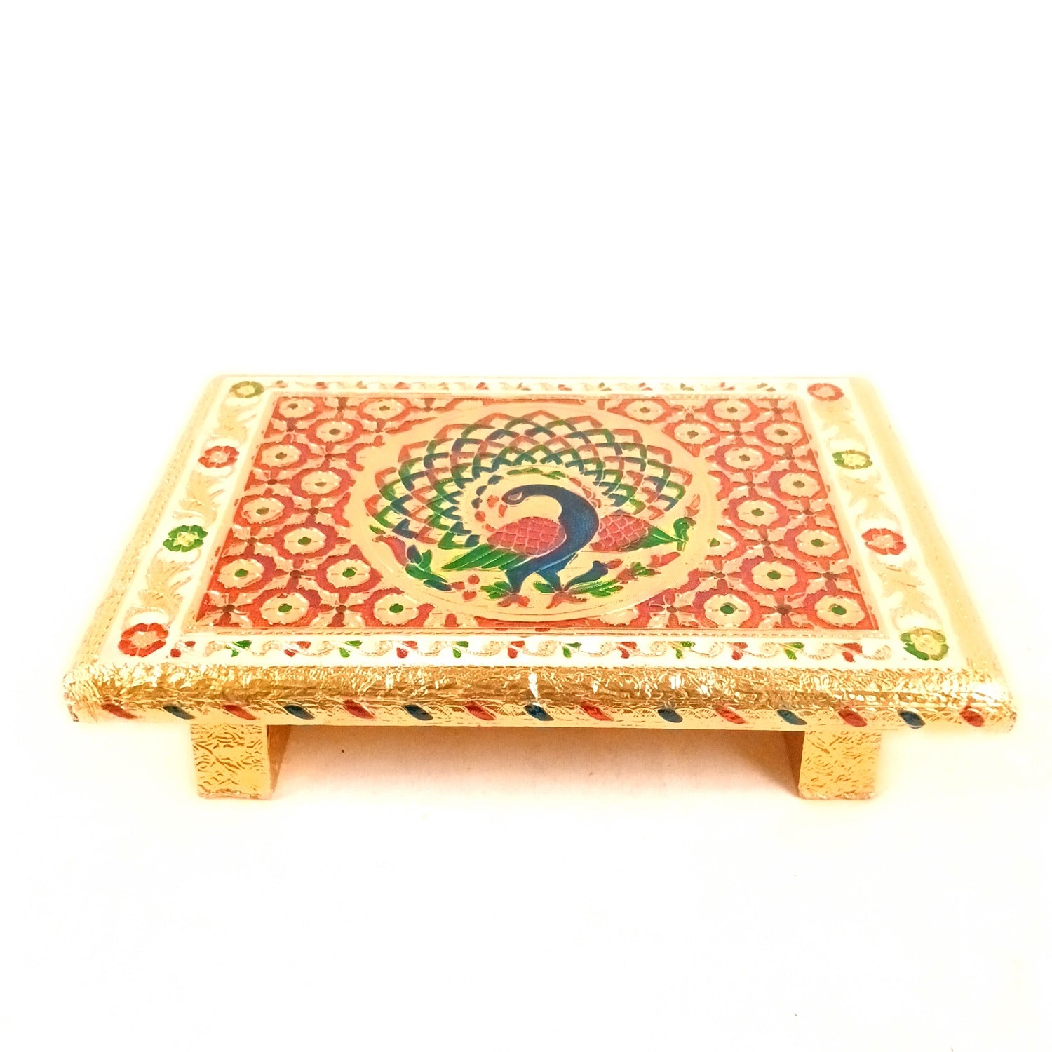 Wooden Puja Peeta Chowki | Stool / Aasan for God Idols |Wooden Pooja Chowki Table - for Festivals, Home, living Room, Corner, Mandir Decoration & Gifts - 12 Inch - Apkamart