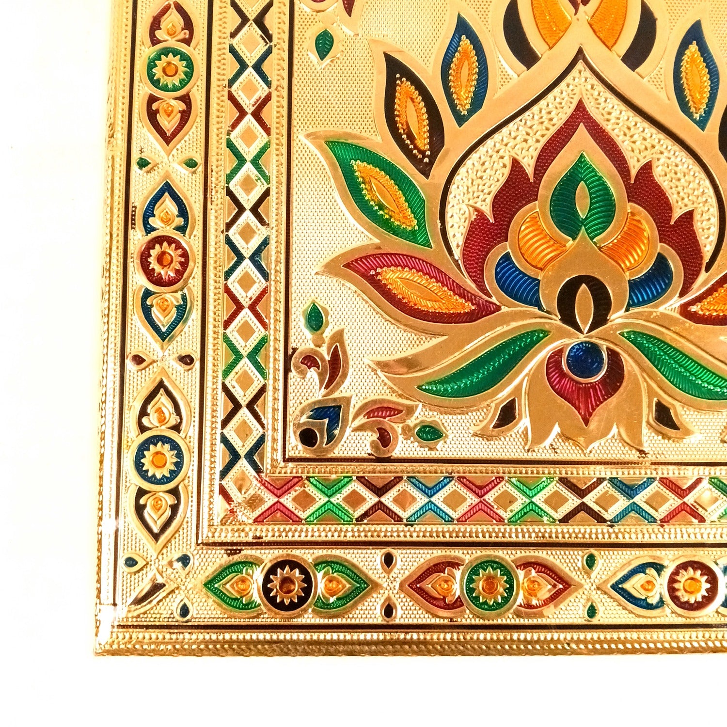 Puja Chowki Bajot Wooden | Wooden Meenakari Pooja Peeta Table | Stool / Aasan for God Idols - for Festivals, Home, living Room, Corner, Mandir Decoration & Gifts - 12 Inch - Apkamart