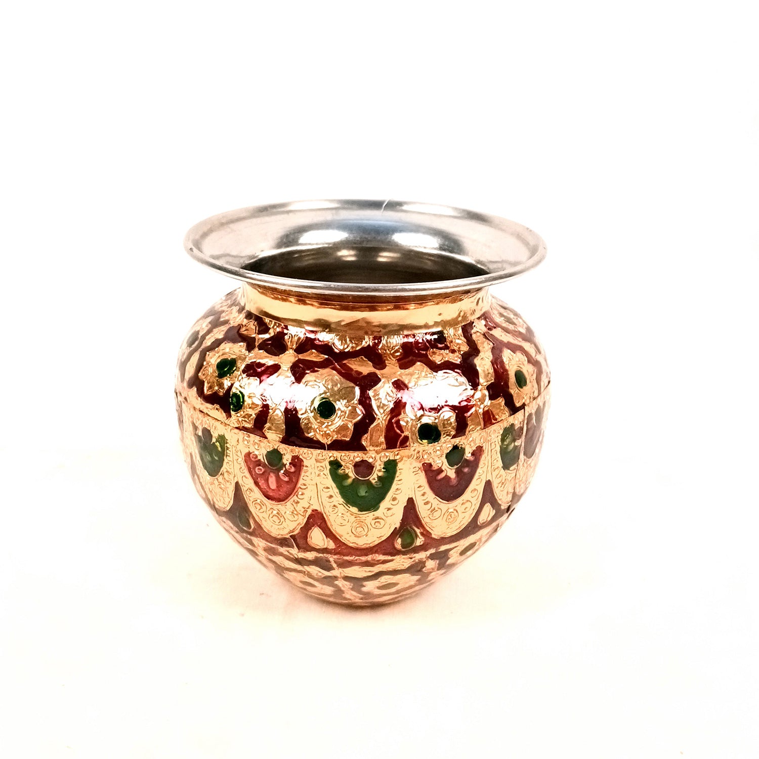 Pooja Lota | Puja Kalash/Pot | Meenakari Designer Lota - for Karwa Chauth, Pooja, Weddings, Temple, Rakhi & Festival Decor - 4 Inch - Apkamart #Size_5 Inch