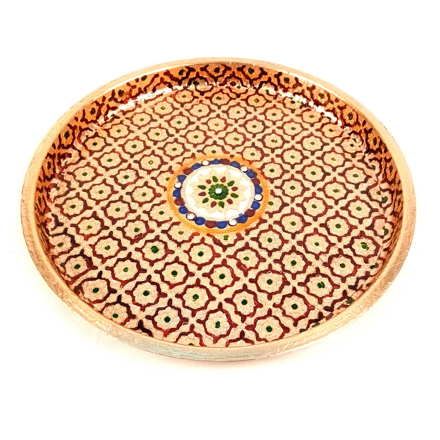 Aarti Thal | Meenakari Pooja Thali Plate Design - For Puja, Temple, Rakhi, Diwali, Karwa Chauth, weddings & Festivals - 12 Inch - Apkamart #Style_Design 2