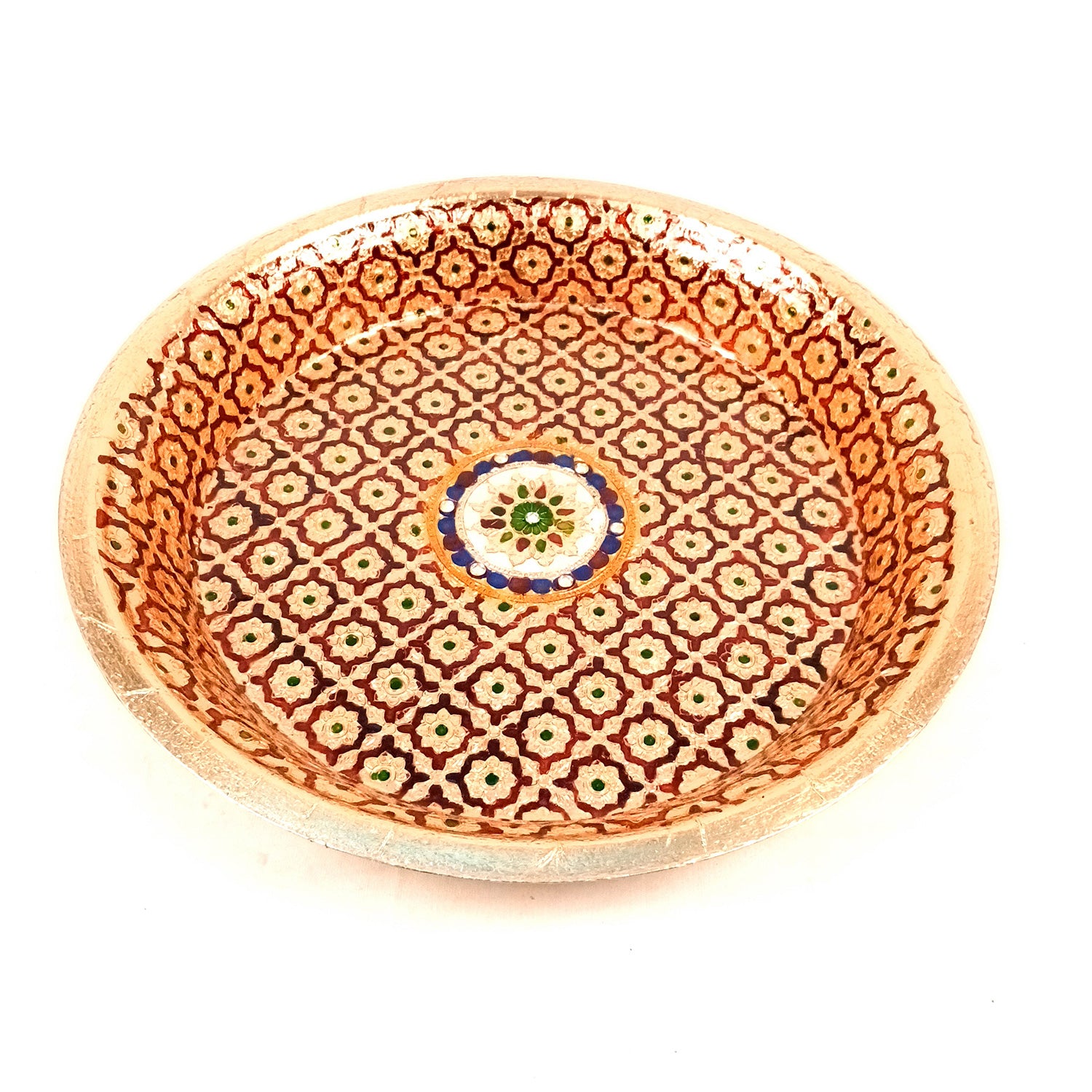 Puja Thali | Aarti Plate with Meenakari Work & Peacock Design - for Pooja, Weddings, Temple, Rakhi, Karwachauth & Festival Decor - 14 Inch - Apkamart #Style_Design 1