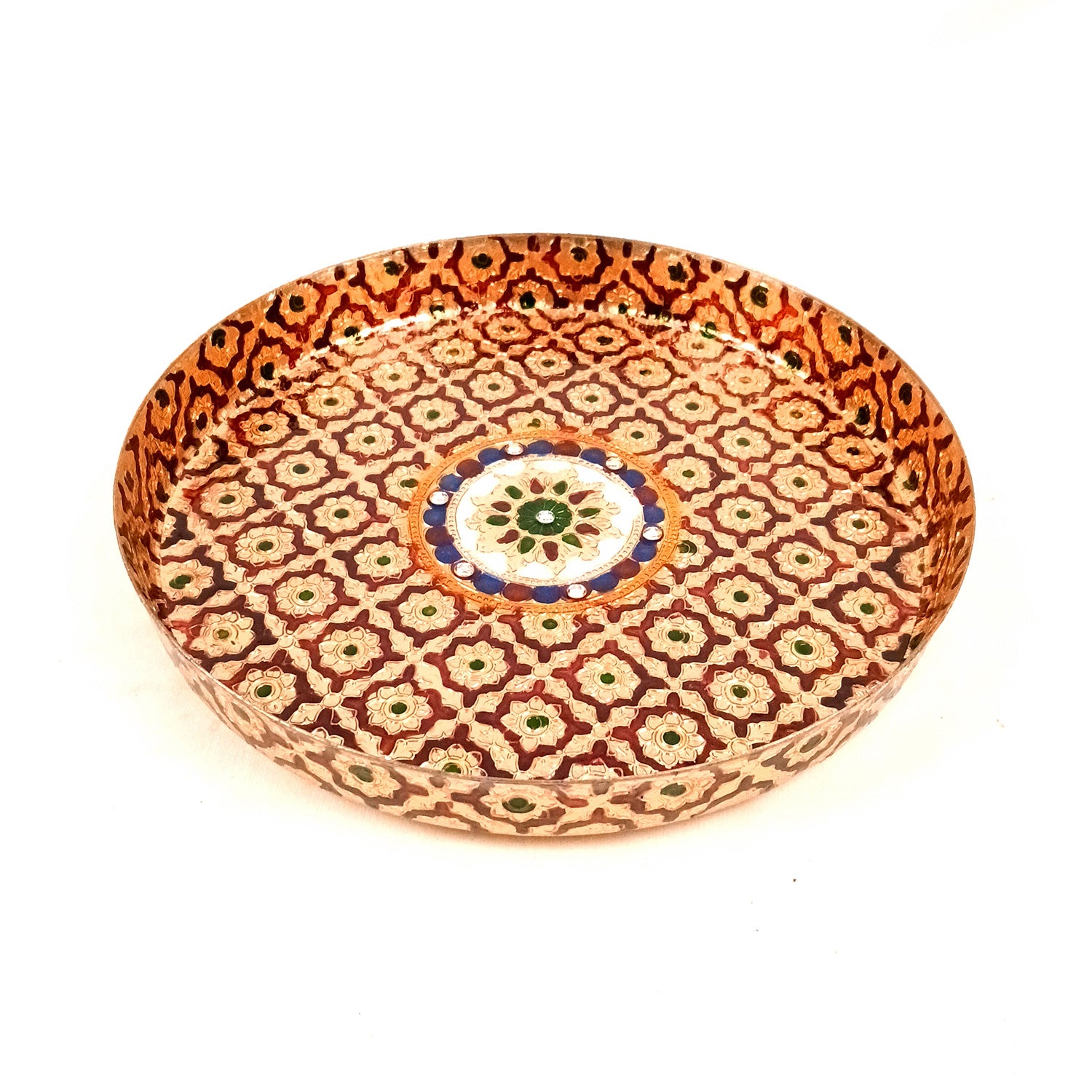 Aarti Thal | Meenakari Pooja Thali Plate Design - For Puja, Temple, Rakhi, Diwali, Karwa Chauth, weddings & Festivals - 10 Inch - Apkamart #Size_10 Inch