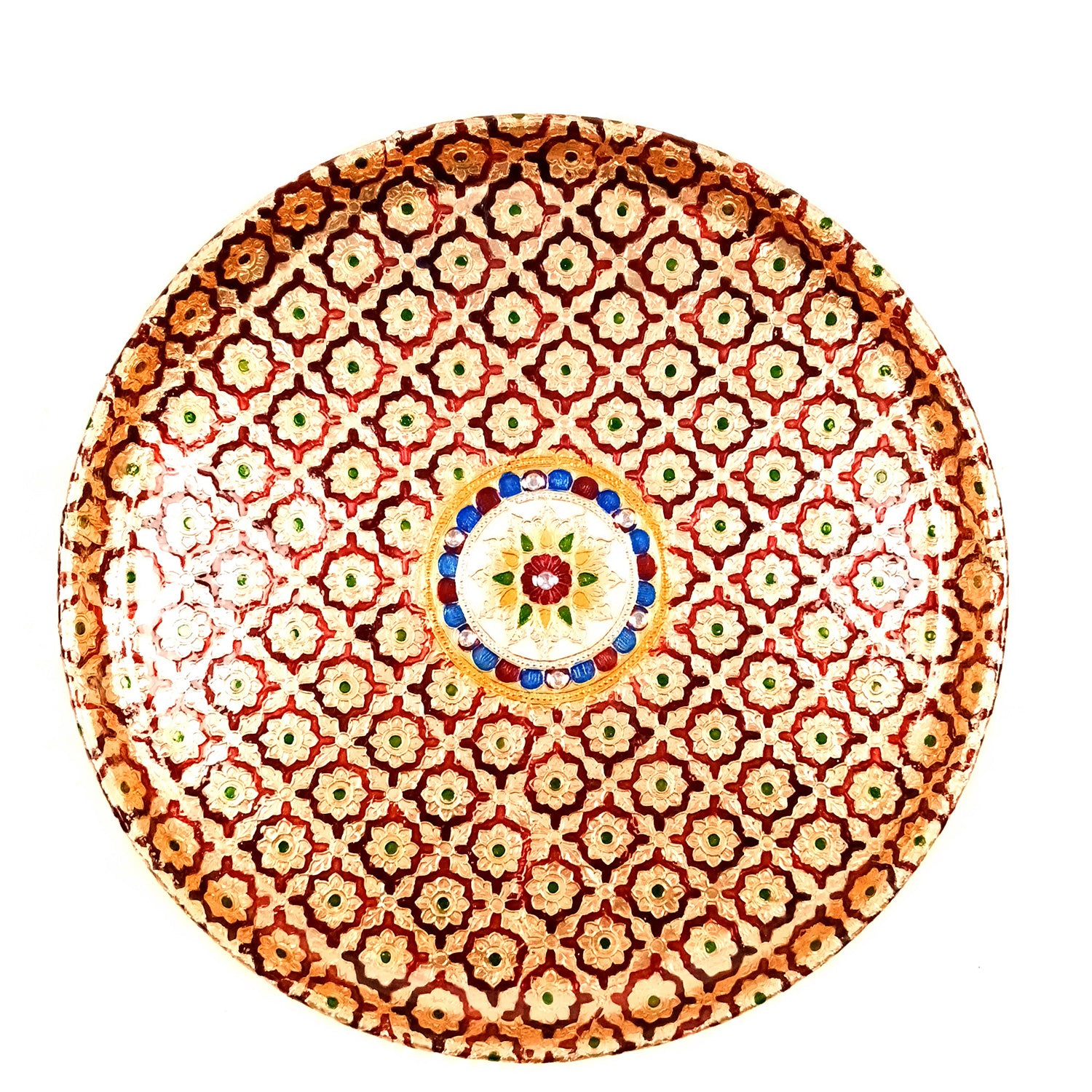 Pooja Thali Steel | Minakari Aarti Plate - Design - For Puja, Temple, Rakhi, Diwali, Karwa Chauth, weddings & Festivals - 13 Inch - Apkamart #Style_Design 2