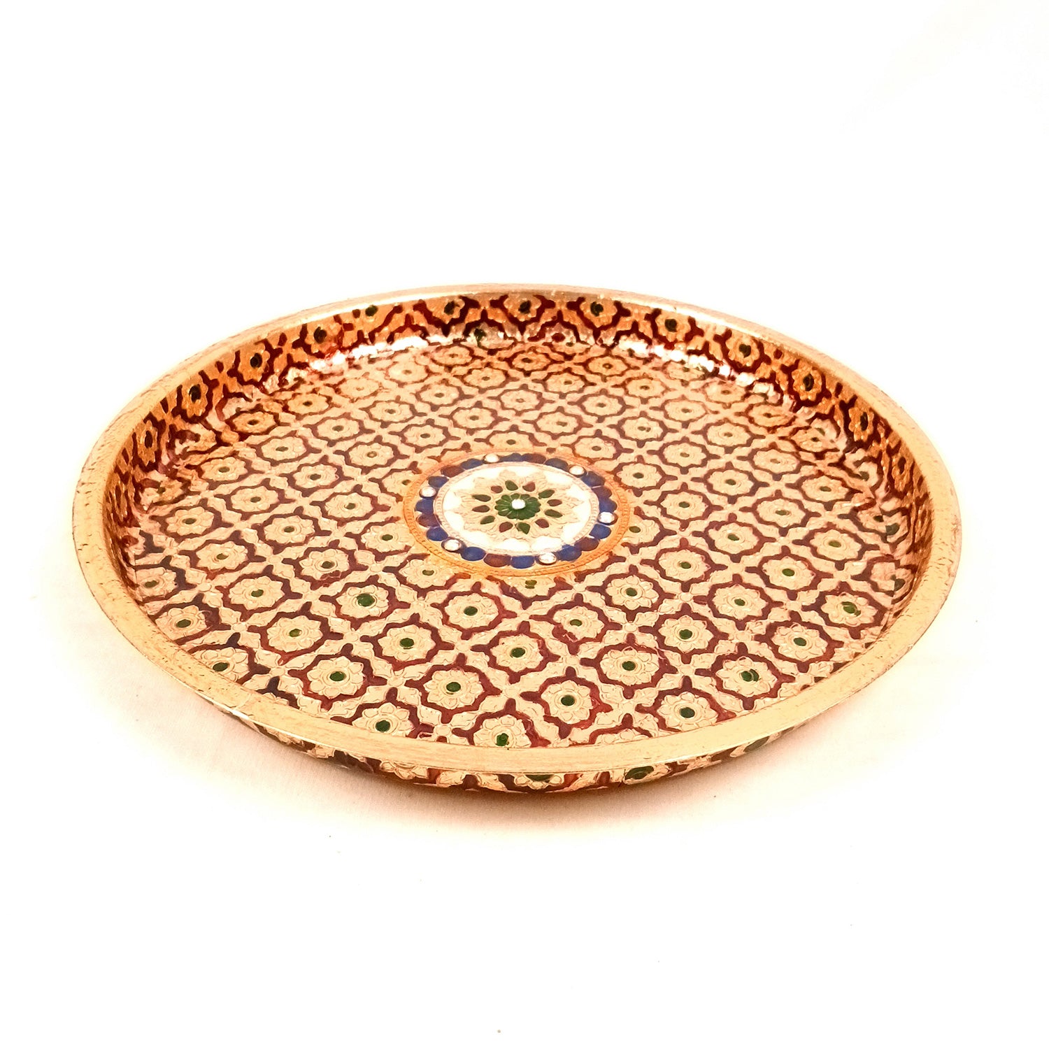 Aarti Thal | Meenakari Pooja Thali Plate Design - For Puja, Temple, Rakhi, Diwali, Karwa Chauth, weddings & Festivals - 12 Inch - Apkamart #Style_Design 2