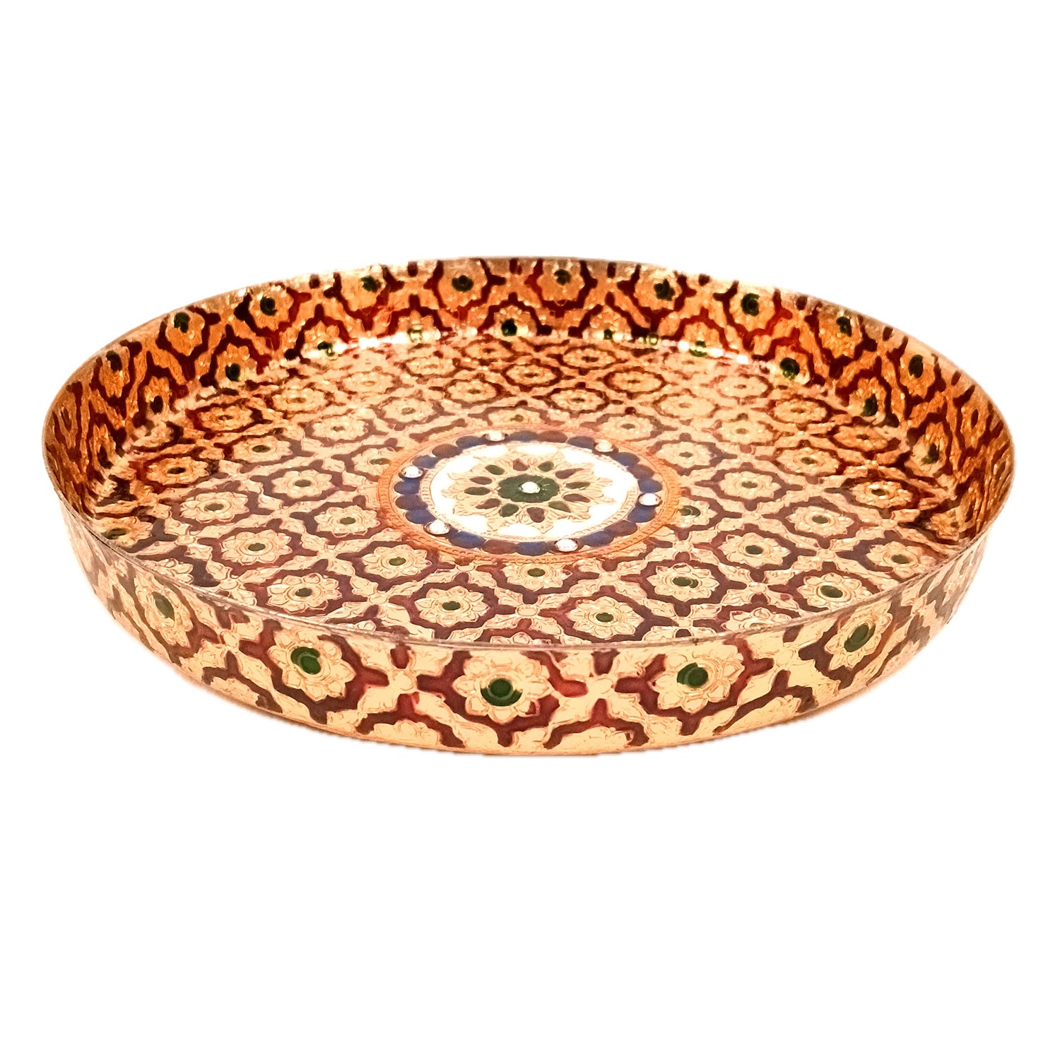 Aarti Thal | Meenakari Pooja Thali Plate Design - For Puja, Temple, Rakhi, Diwali, Karwa Chauth, weddings & Festivals - 10 Inch - Apkamart #Size_10 Inch