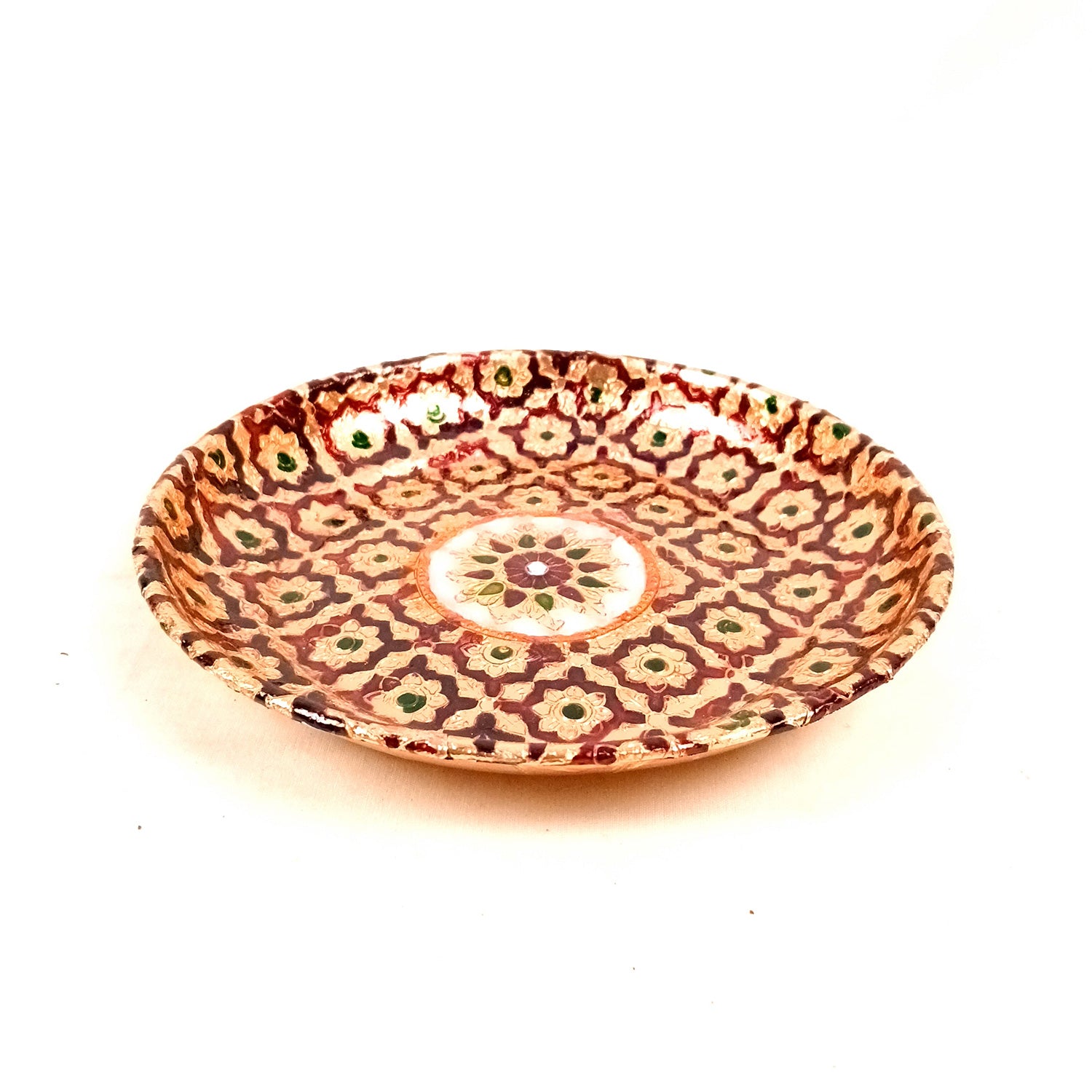 Aarti Thal | Meenakari Pooja Thali Plate Design - For Puja, Temple, Rakhi, Diwali, Karwa Chauth, weddings & Festivals - 10 Inch - Apkamart #Size_8 Inch