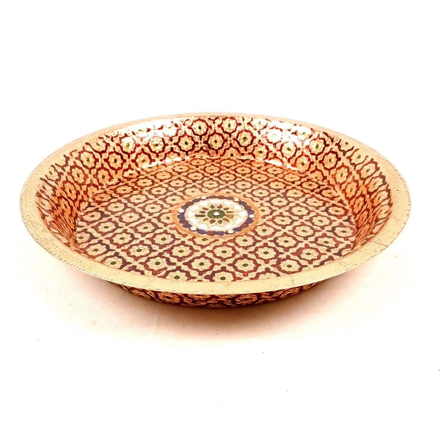 Puja Thali | Aarti Plate with Meenakari Work & Peacock Design - for Pooja, Weddings, Temple, Rakhi, Karwachauth & Festival Decor - 14 Inch - Apkamart #Style_Design 1