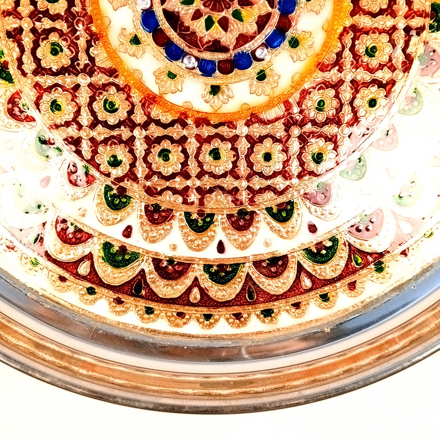 Puja Thali | Aarti Plate with Meenakari Work & Peacock Design - for Pooja, Weddings, Temple, Rakhi, Karwachauth & Festival Decor - 16 Inch - Apkamart