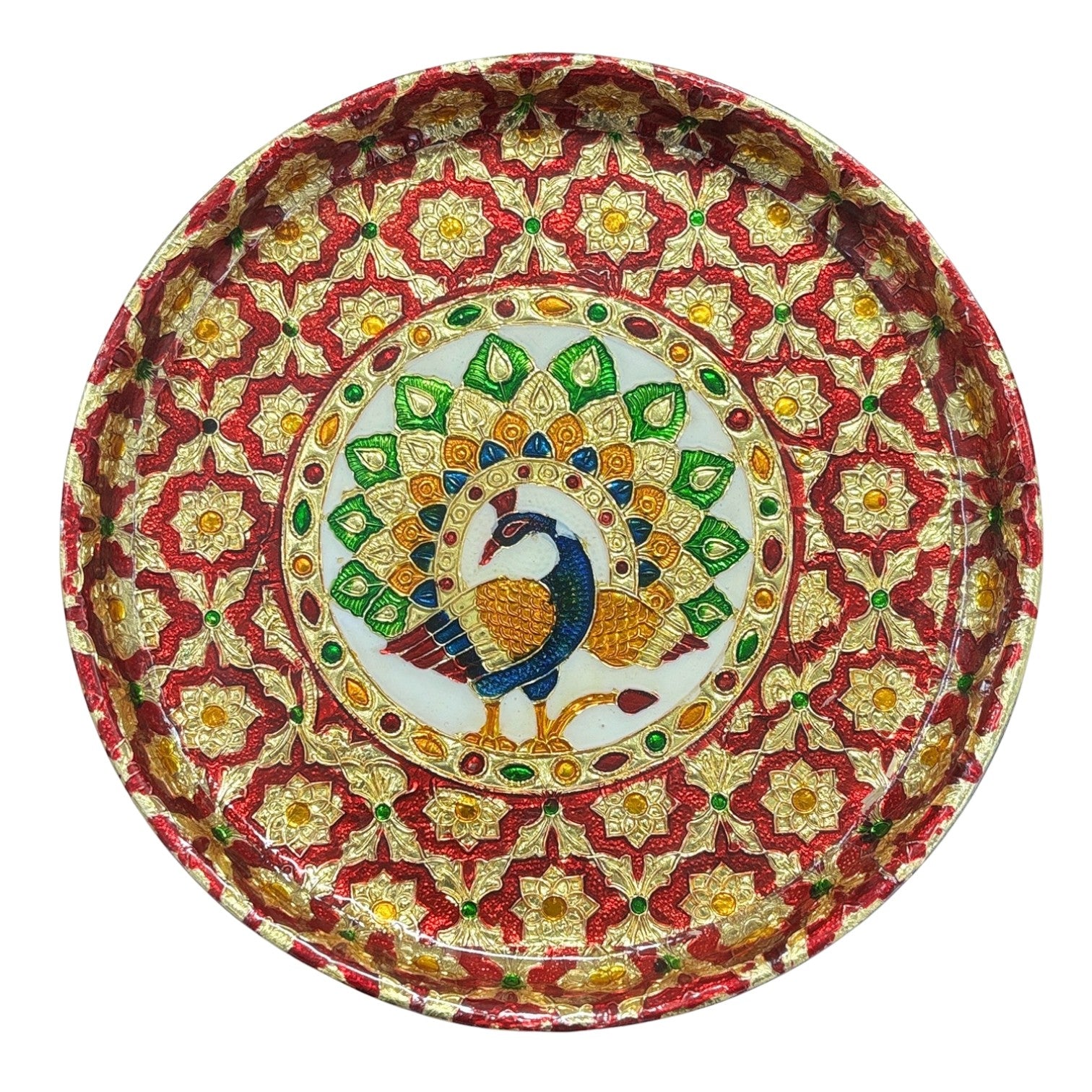 Peacock Design Pooja Thali for Diwali Karwa Chauth Festival | Decorative Pooja Thali for Home Mandir Temple and Religious Occasions - 8 Inch - Apkamart