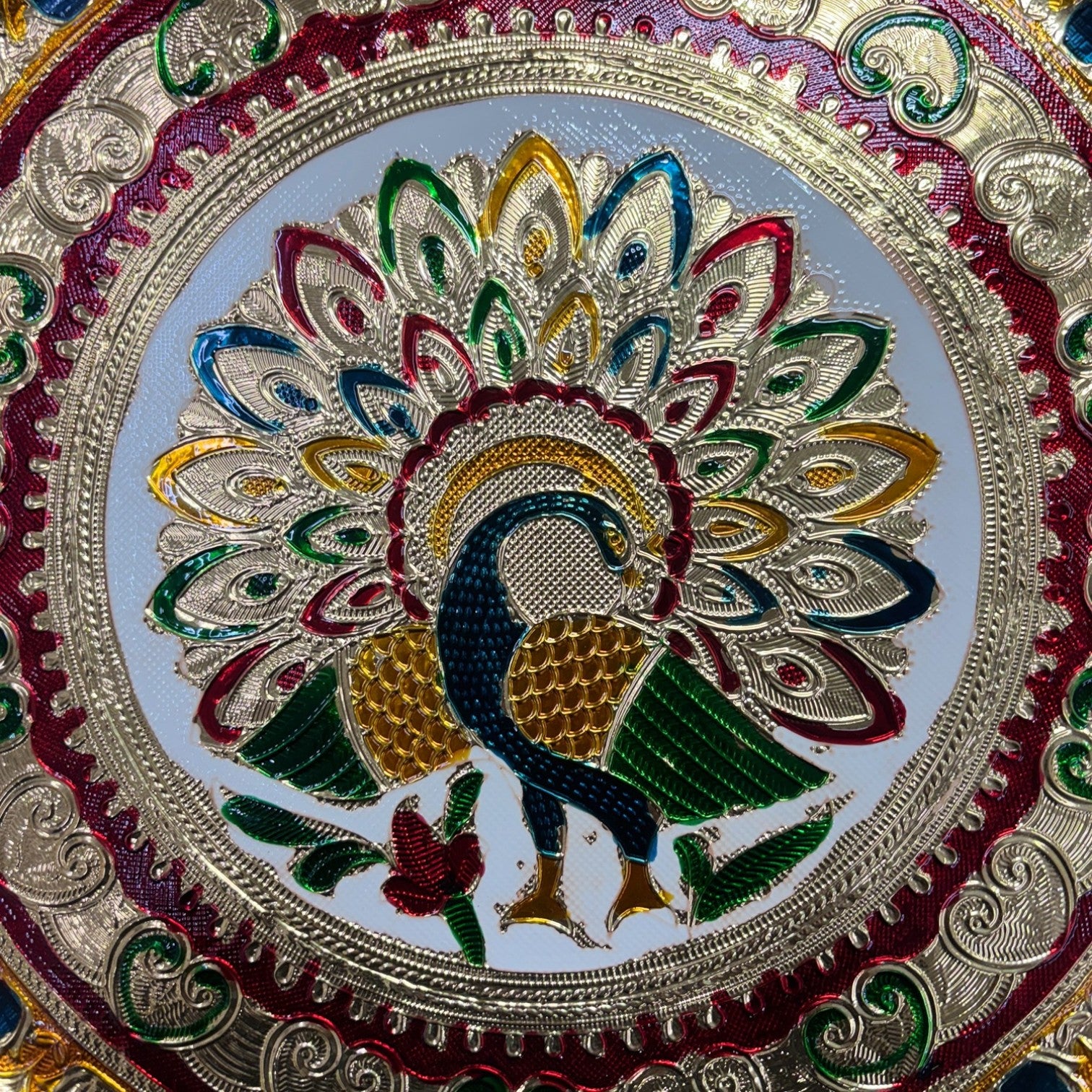 Peacock Design Pooja Thali for Diwali Karwa Chauth Festival | Decorative Pooja Thali for Home Mandir Temple and Religious Occasions - 13 Inch - Apkamart