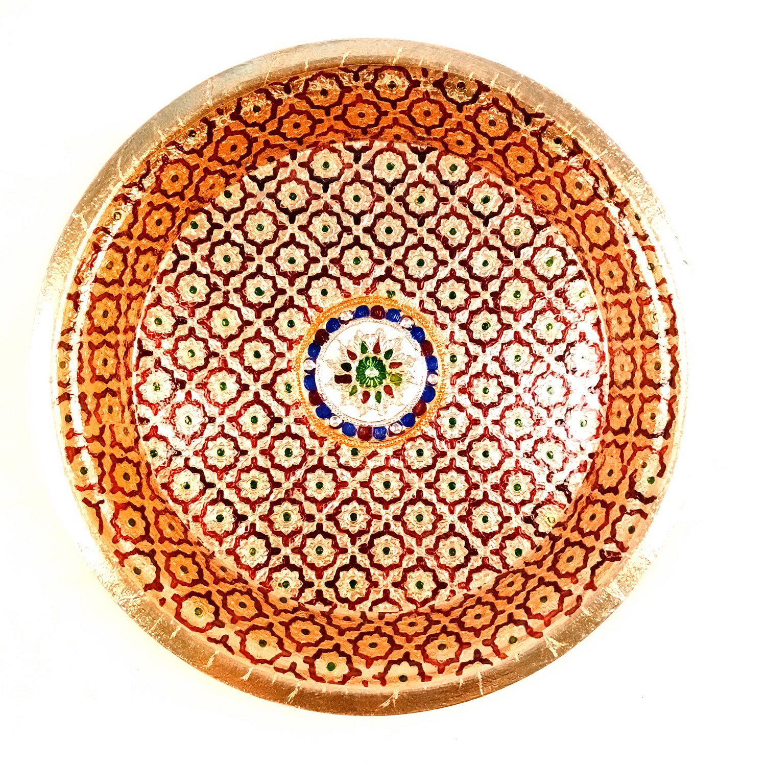 Puja Thali | Aarti Plate with Meenakari Work & Peacock Design - for Pooja, Weddings, Temple, Rakhi, Karwachauth & Festival Decor - 14 Inch - Apkamart #Style_Design 1