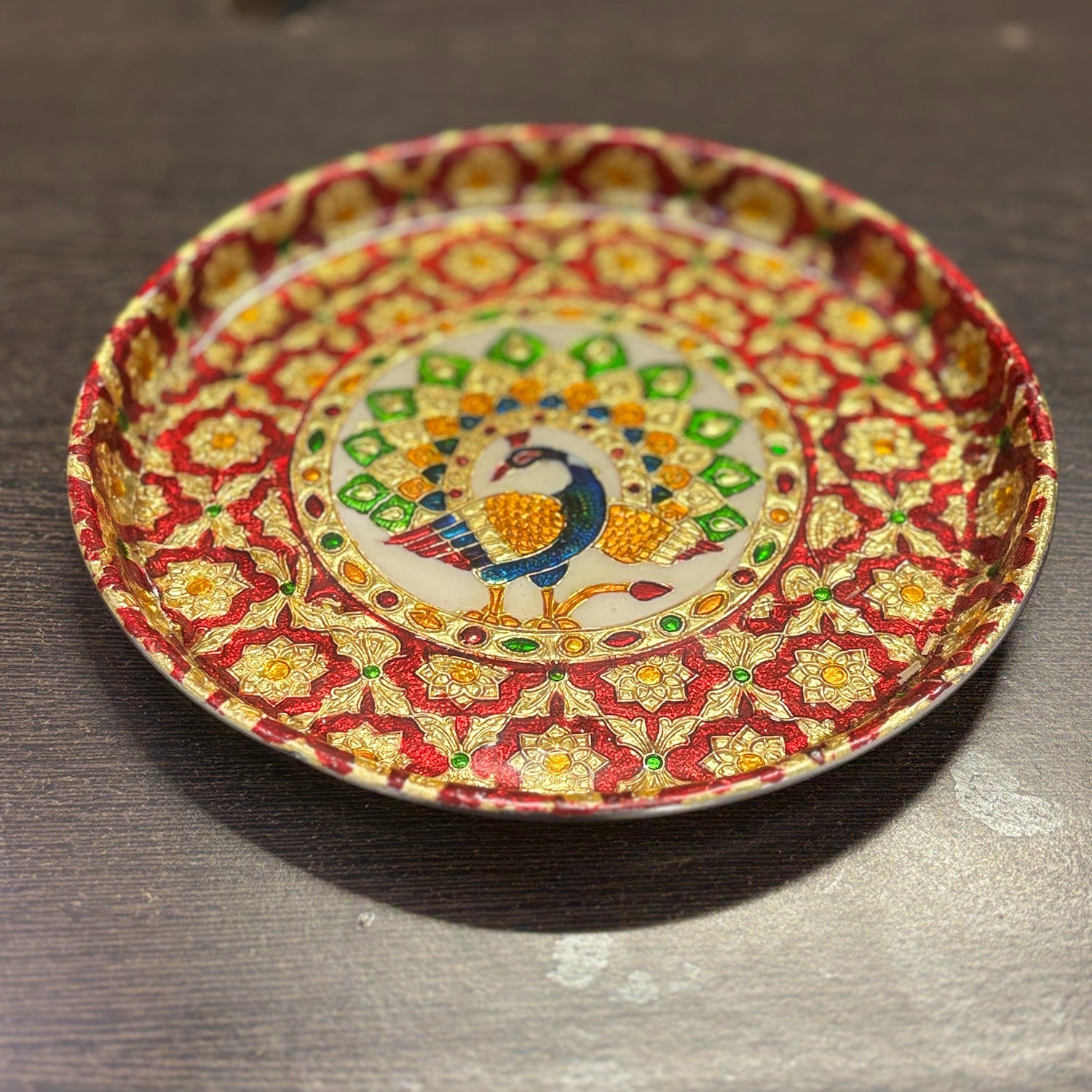 Peacock Design Pooja Thali for Diwali Karwa Chauth Festival | Decorative Pooja Thali for Home Mandir Temple and Religious Occasions - 8 Inch - Apkamart