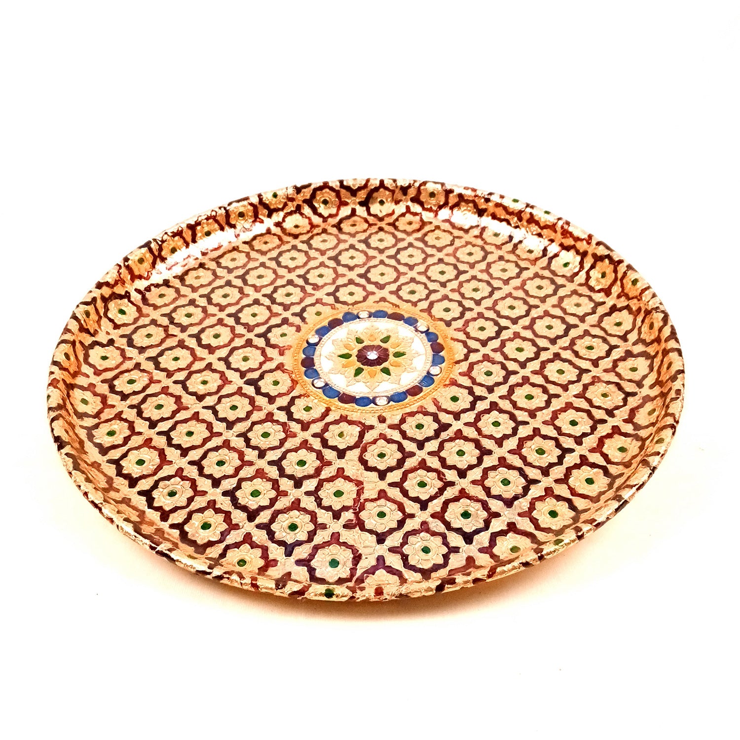 Pooja Thali Steel | Minakari Aarti Plate - Design - For Puja, Temple, Rakhi, Diwali, Karwa Chauth, weddings & Festivals - 13 Inch - Apkamart #Style_Design 2