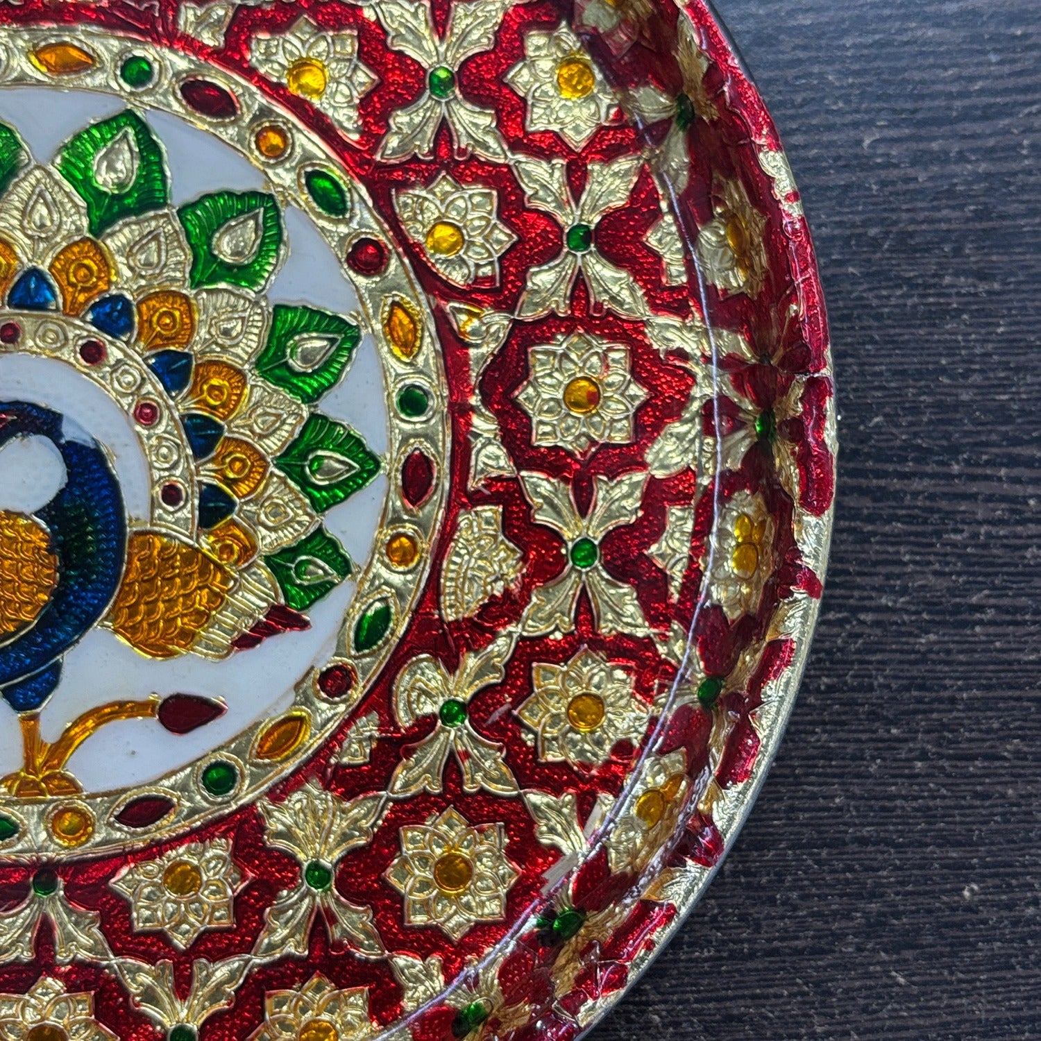 Peacock Design Pooja Thali for Diwali Karwa Chauth Festival | Decorative Pooja Thali for Home Mandir Temple and Religious Occasions - 8 Inch - Apkamart