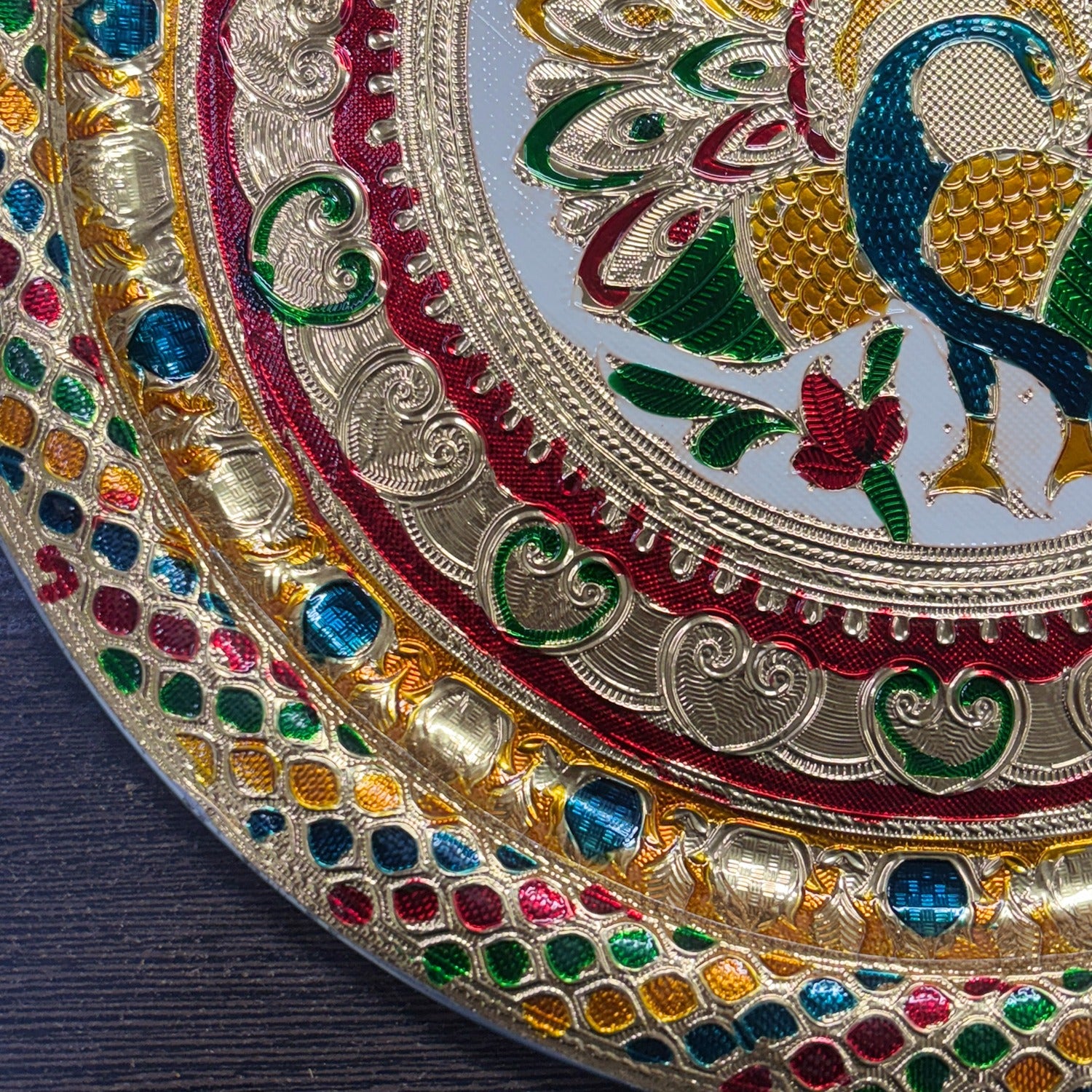 Peacock Design Pooja Thali for Diwali Karwa Chauth Festival | Decorative Pooja Thali for Home Mandir Temple and Religious Occasions - 13 Inch - Apkamart