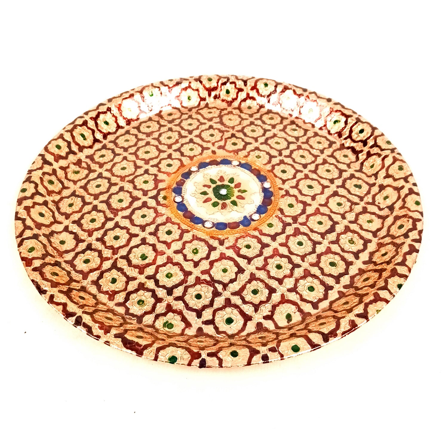 Puja Thali | Aarti Plate with Meenakari Work & Peacock Design - for Pooja, Weddings, Temple, Rakhi, Karwachauth & Festival Decor - 14 Inch - Apkamart #Style_Design 2