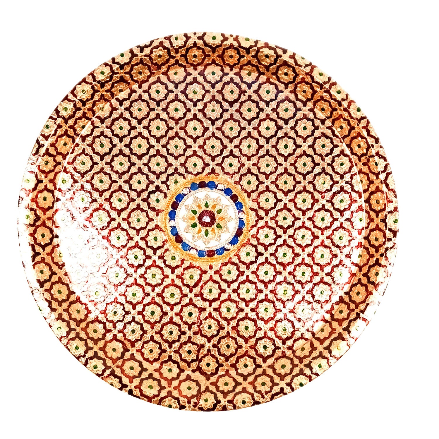 Pooja Thali Steel | Minakari Aarti Plate - Design - For Puja, Temple, Rakhi, Diwali, Karwa Chauth, weddings & Festivals - 13 Inch - Apkamart #Style_Design 2