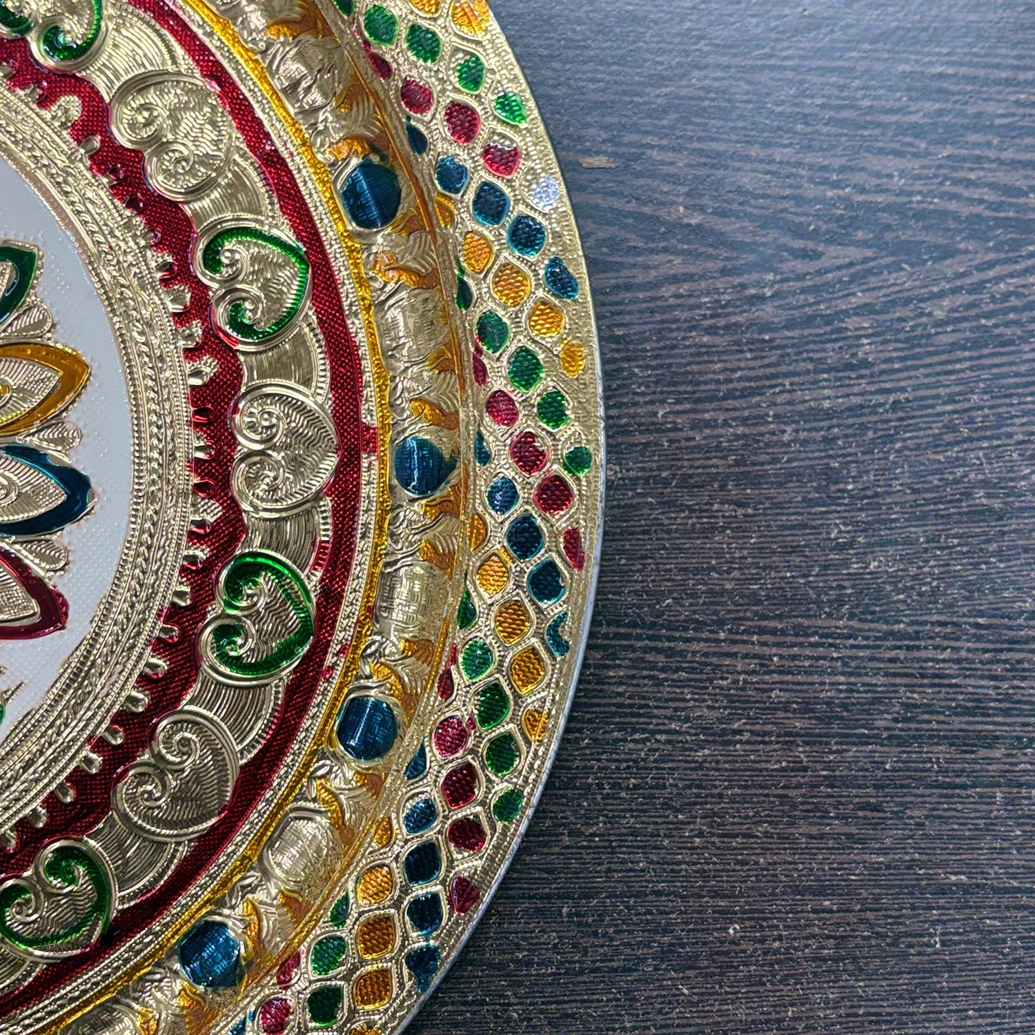 Peacock Design Pooja Thali for Diwali Karwa Chauth Festival | Decorative Pooja Thali for Home Mandir Temple and Religious Occasions - 13 Inch - Apkamart