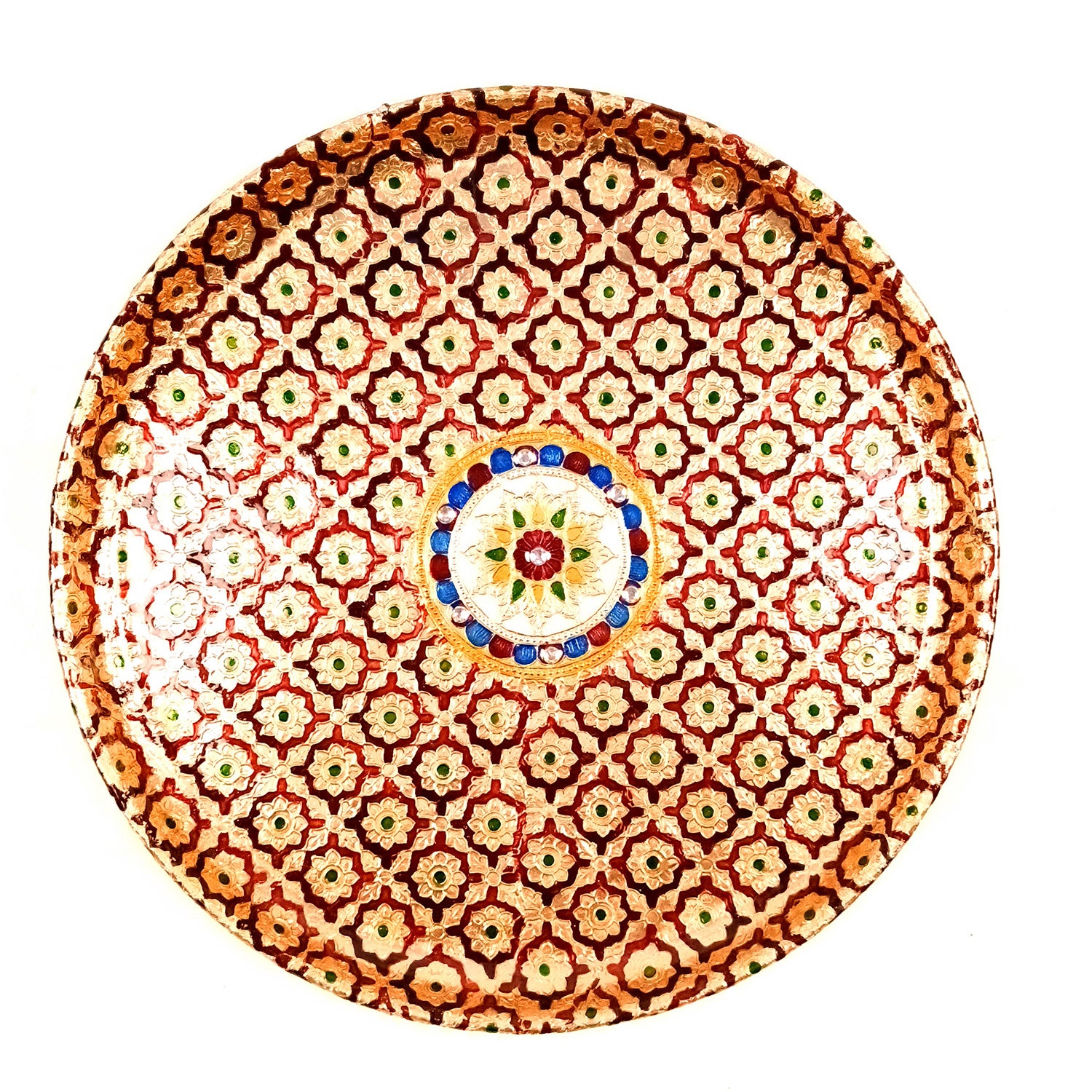 Aarti Thal | Meenakari Pooja Thali Plate Design - For Puja, Temple, Rakhi, Diwali, Karwa Chauth, weddings & Festivals - 10 Inch - Apkamart #Size_10 Inch