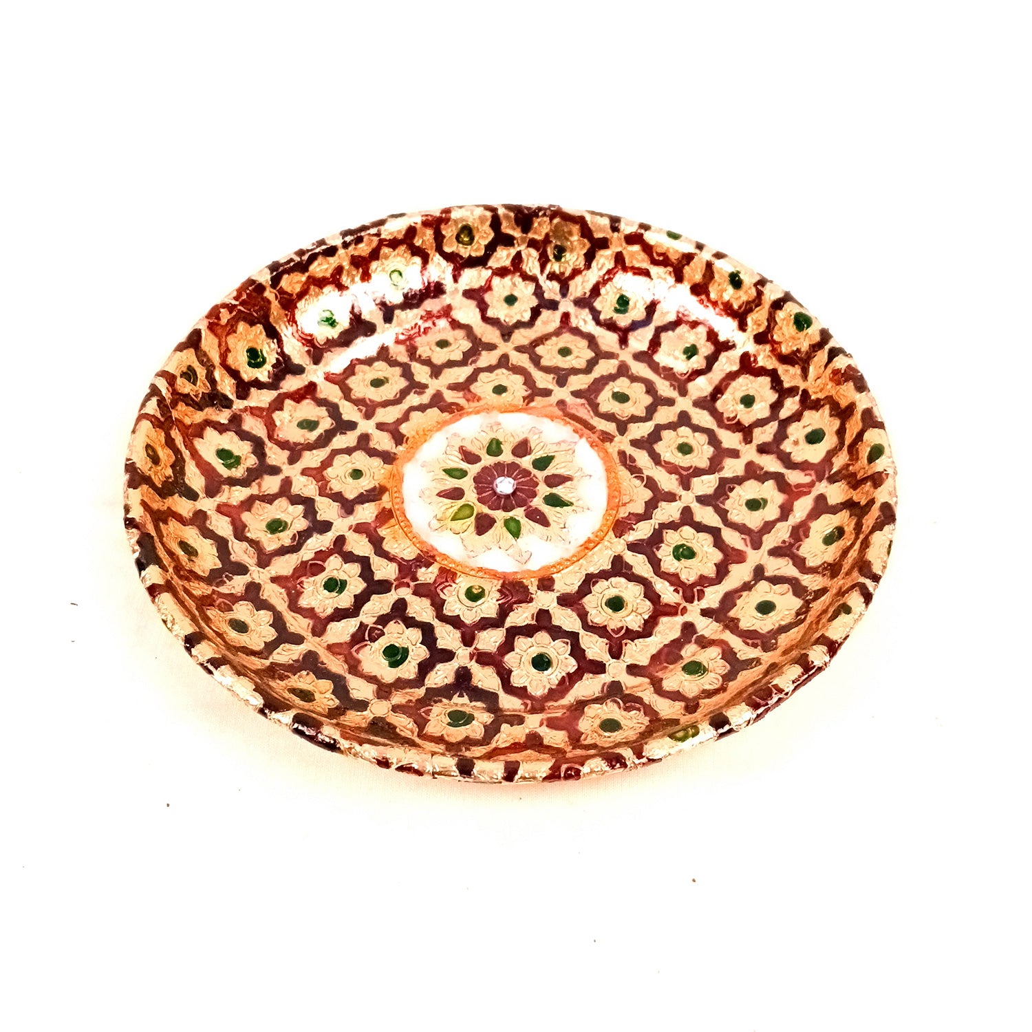 Aarti Thal | Meenakari Pooja Thali Plate Design - For Puja, Temple, Rakhi, Diwali, Karwa Chauth, weddings & Festivals - 10 Inch - Apkamart #Size_8 Inch