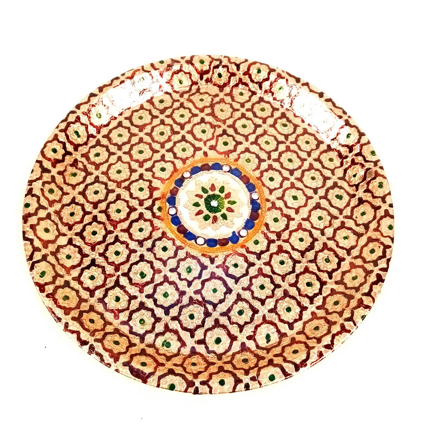 Puja Thali | Aarti Plate with Meenakari Work & Peacock Design - for Pooja, Weddings, Temple, Rakhi, Karwachauth & Festival Decor - 14 Inch - Apkamart #Style_Design 2