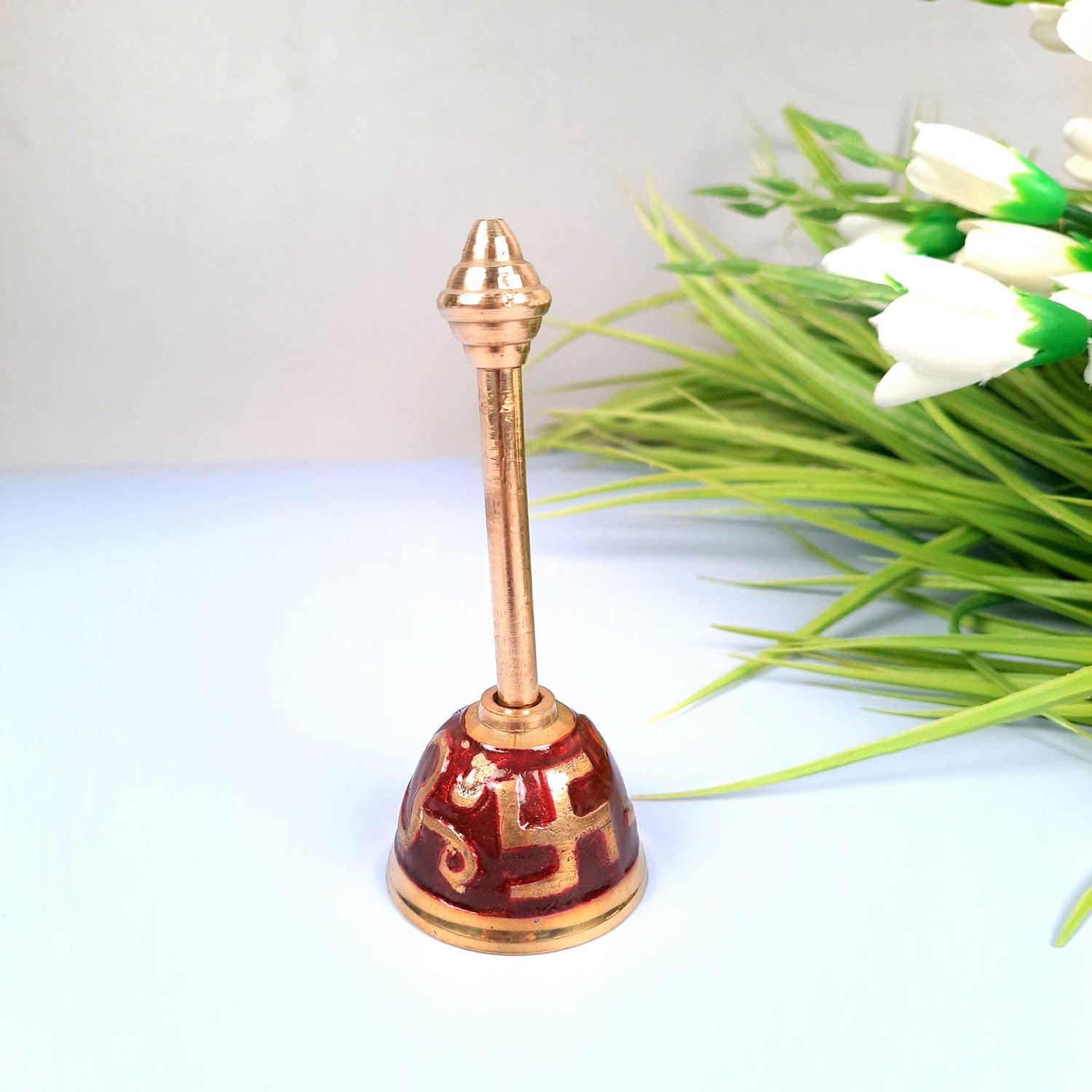 Pooja Mandir Bell Brass | Puja Ghanti - for Home Temple, Puja, Arti | Religious Puja Item - apkamart #Style_Design 2