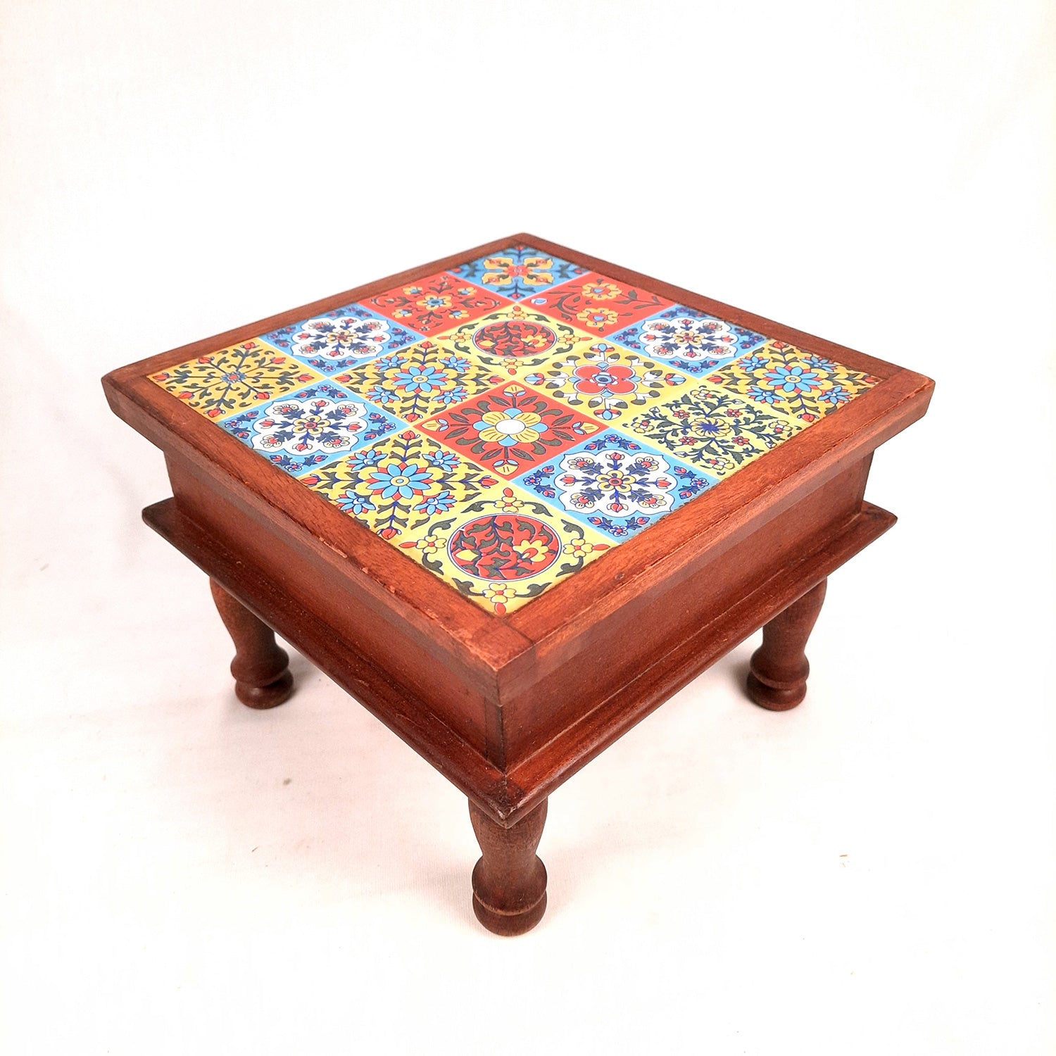 Wooden Chowki Bajot | Decorative Choki / Peeta - For Home, Living Room, Sitting, Sofa Corners Decor & Gifts - 9 Inch - Apkamart