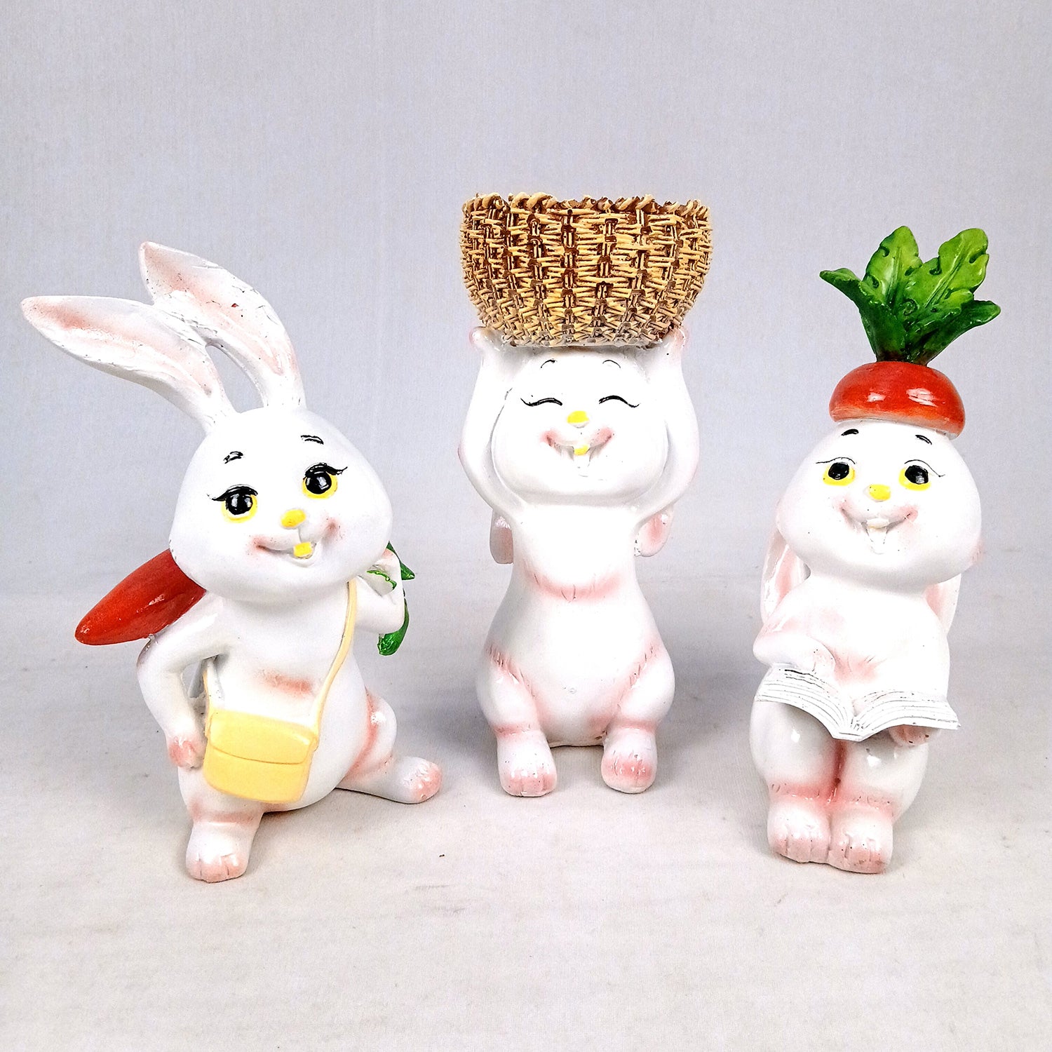 Rabbit Showpiece Set | Cute Bunny Figurines - for Home, Table, Living Room, TV Unit & Garden, Balcony Decor & Gifts - 8 Inch - Apkamart #Style_Pack Of 3