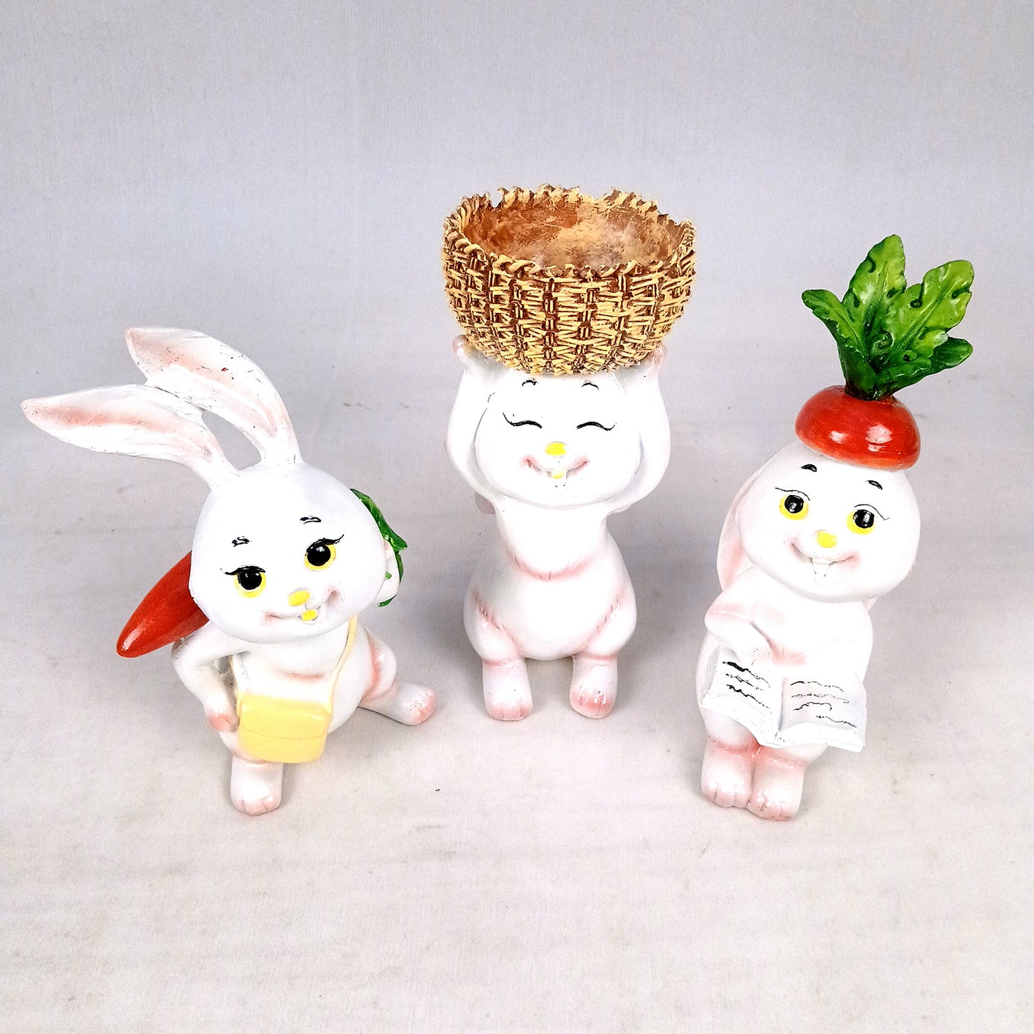 Rabbit Showpiece Set | Cute Bunny Figurines - for Home, Table, Living Room, TV Unit & Garden, Balcony Decor & Gifts - 8 Inch - Apkamart #Style_Pack Of 3