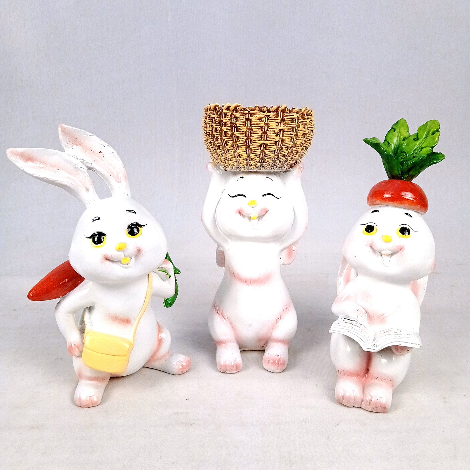 Rabbit Showpiece Set | Cute Bunny Figurines - for Home, Table, Living Room, TV Unit & Garden, Balcony Decor & Gifts - 8 Inch - Apkamart #Style_Pack Of 3